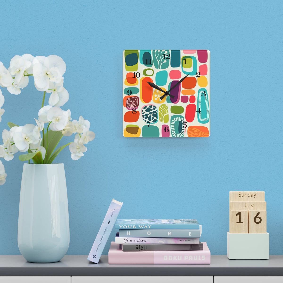 Mid Century Modern Boho Amoeba Geometric Retro Acrylic Wall Clock Home Decor