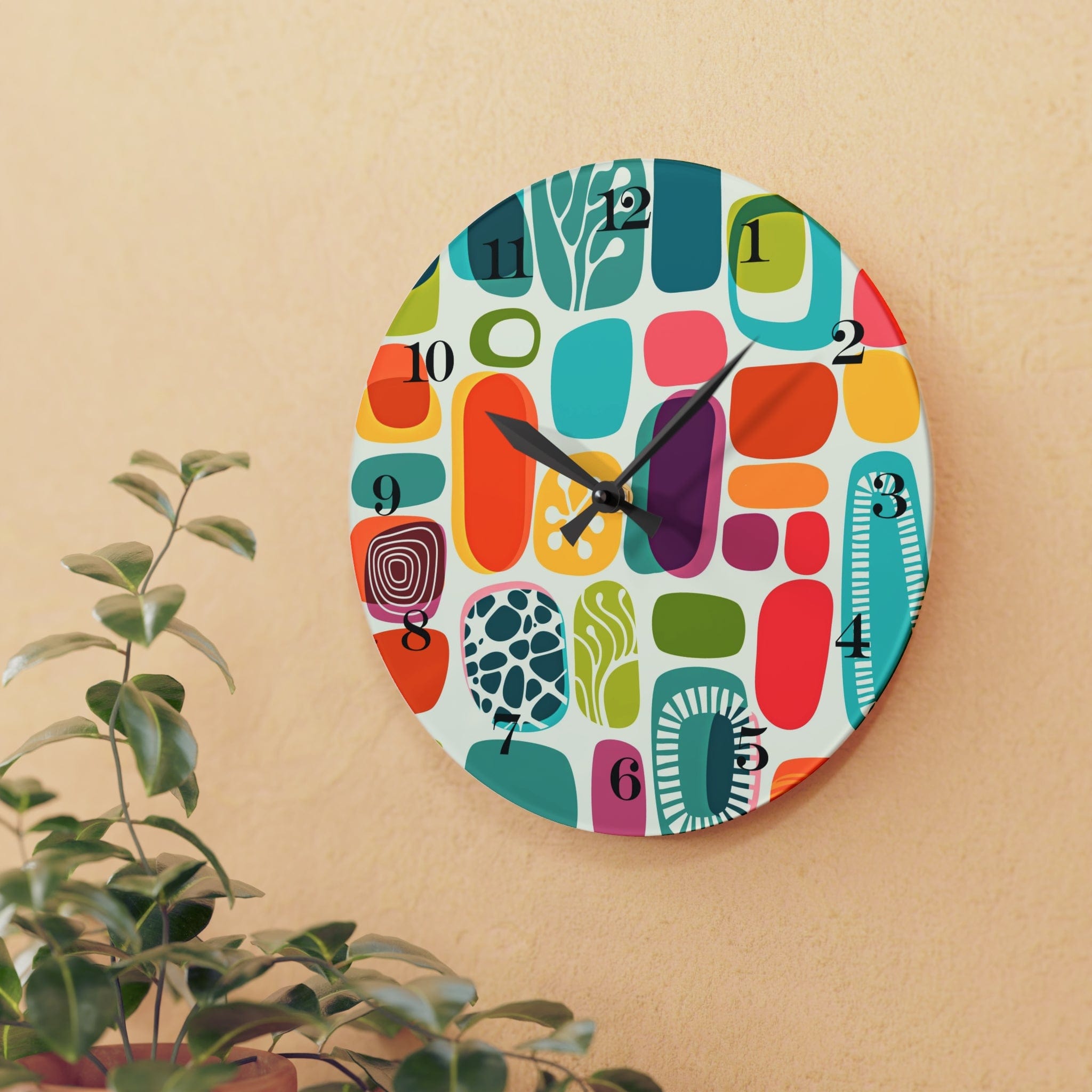 Mid Century Modern Boho Amoeba Geometric Retro Acrylic Wall Clock Home Decor