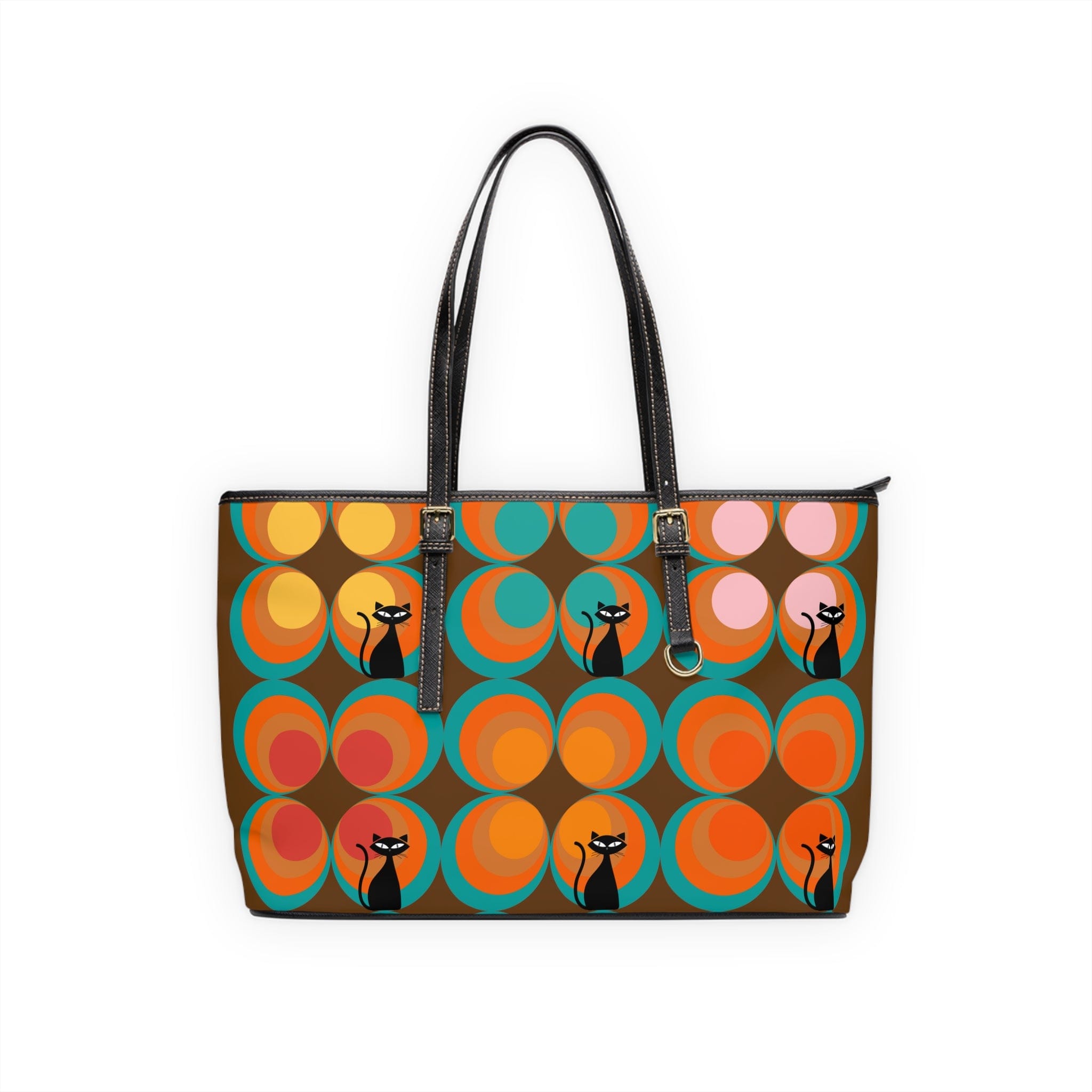 Mid Century Modern, Brown, Groovy Peacock Eye, Atomic Kitties, Fun Shoulder Bag Bags