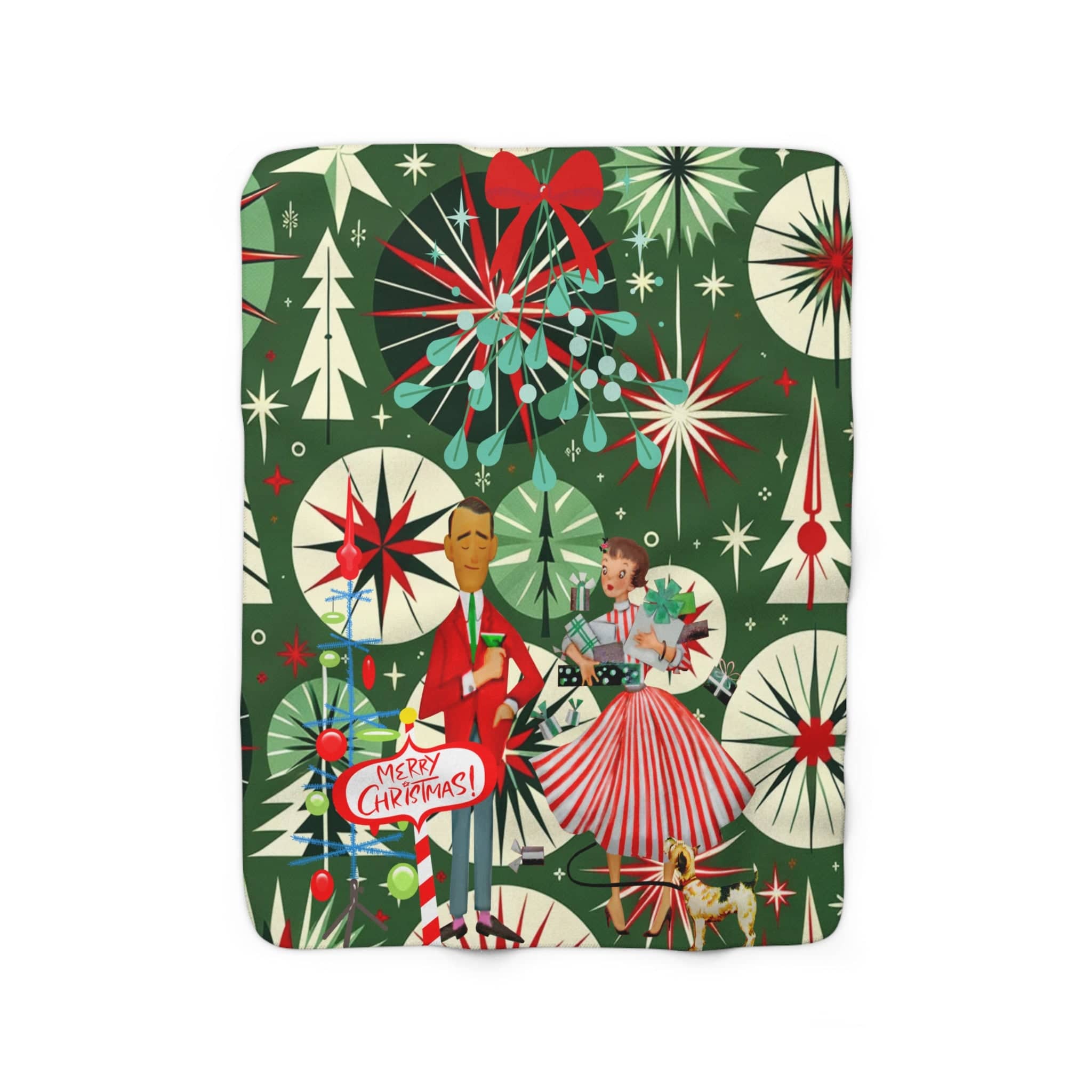 Mid Century Modern Christmas Blanket, Retro Kitsch 50&
