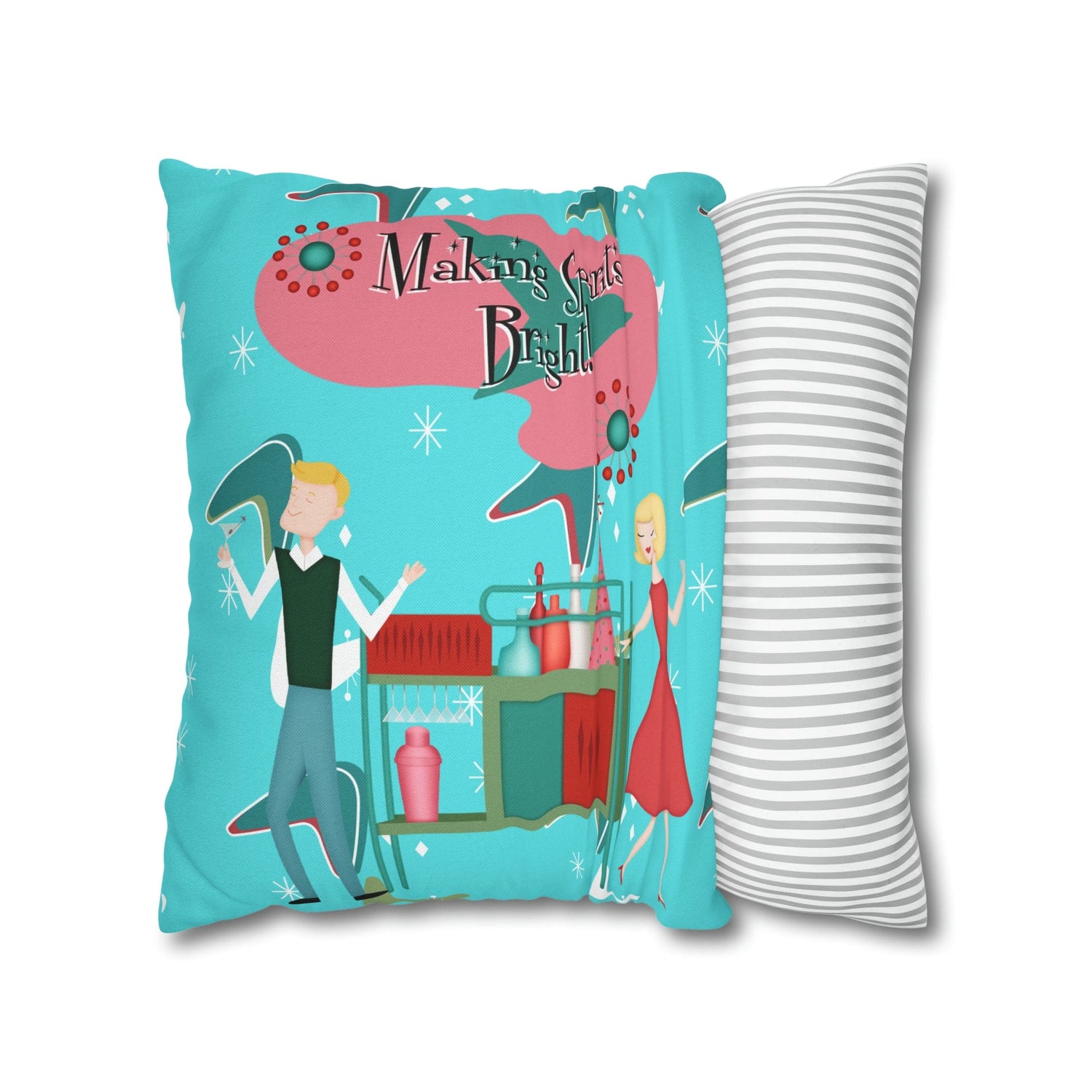 Mid Century Modern Christmas, Making the Spirits Brighter, Atomic Cocktail Kitschy Holiday Christmas Pillow Case Home Decor