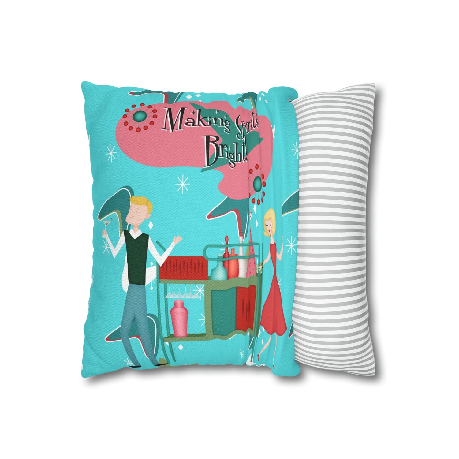 Mid Century Modern Christmas, Making the Spirits Brighter, Atomic Cocktail Kitschy Holiday Christmas Pillow Case Home Decor