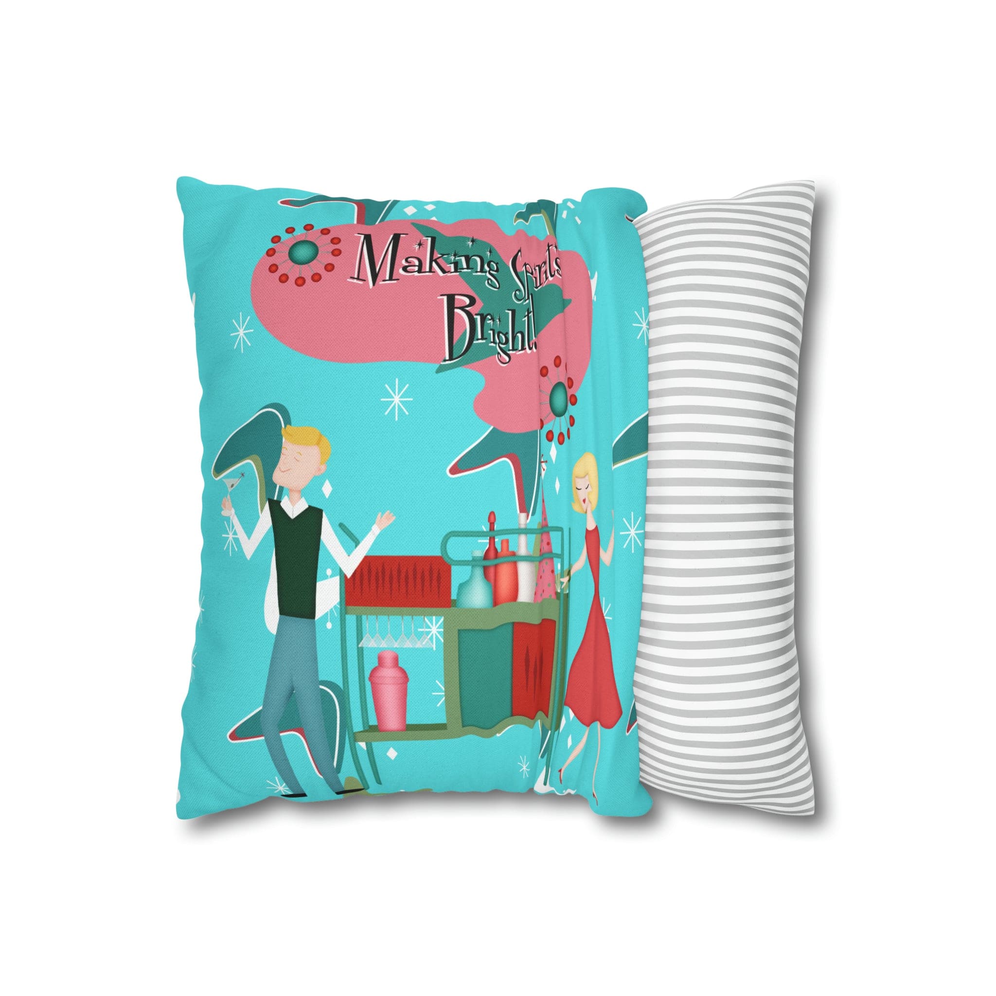Mid Century Modern Christmas, Making the Spirits Brighter, Atomic Cocktail Kitschy Holiday Christmas Pillow Case Home Decor
