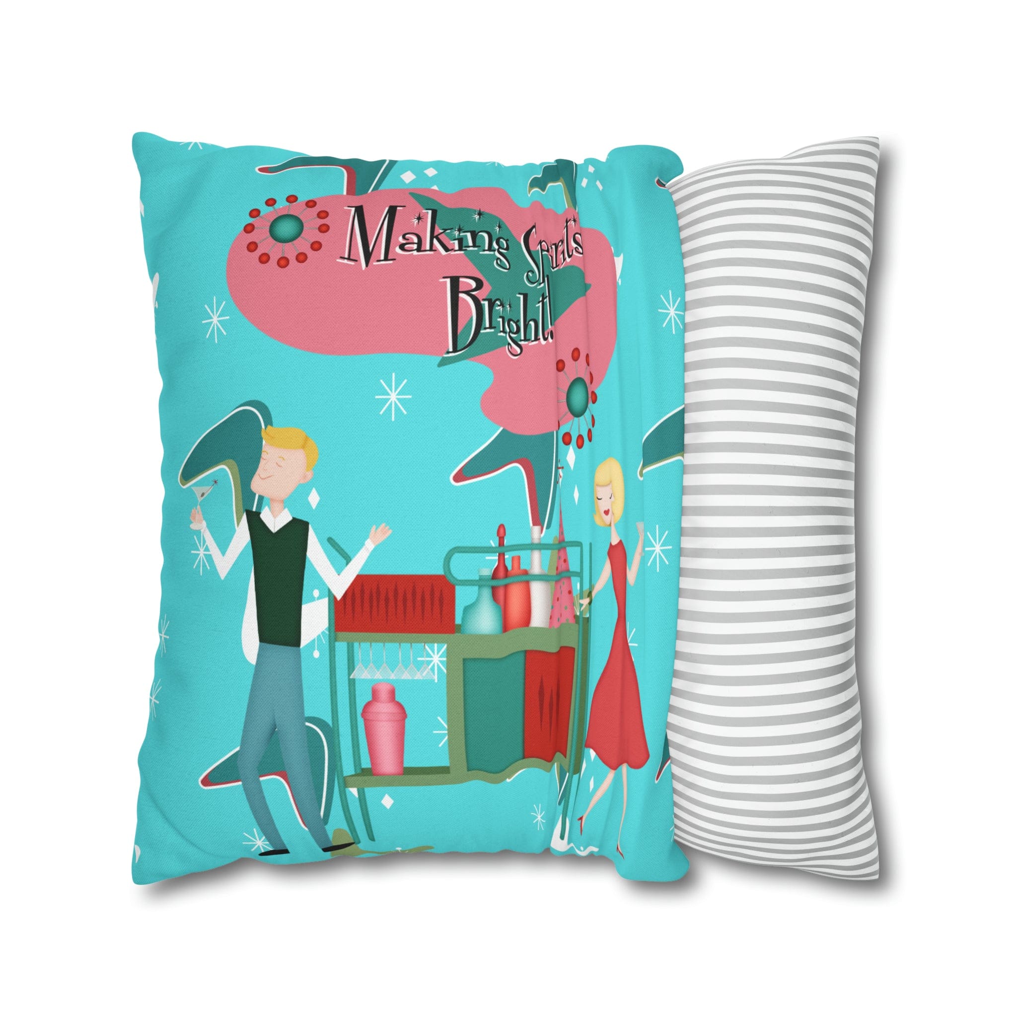 Mid Century Modern Christmas, Making the Spirits Brighter, Atomic Cocktail Kitschy Holiday Christmas Pillow Case Home Decor