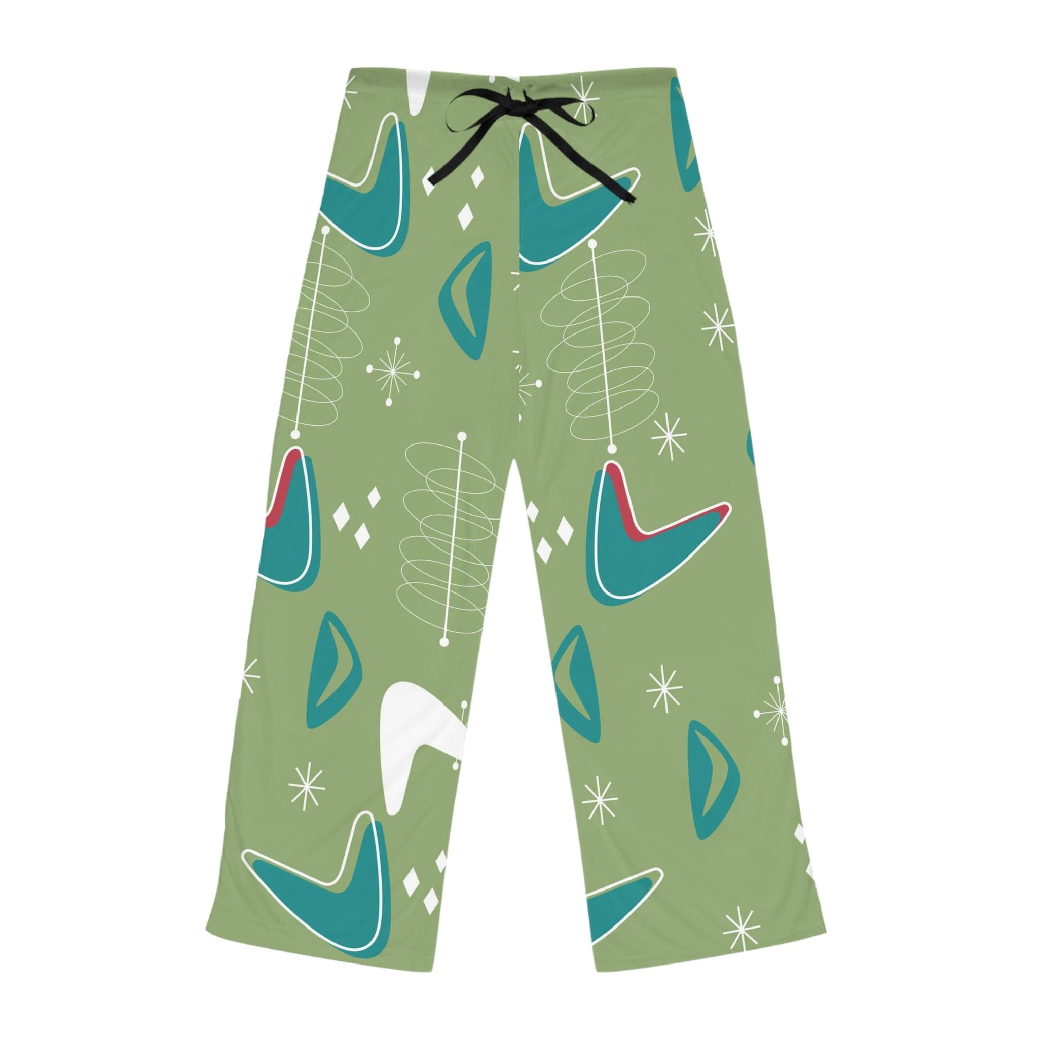 Mid Century Modern Christmas Pajama Loung Pants, Atomic Green, Boomerand Retro Cozy Women&
