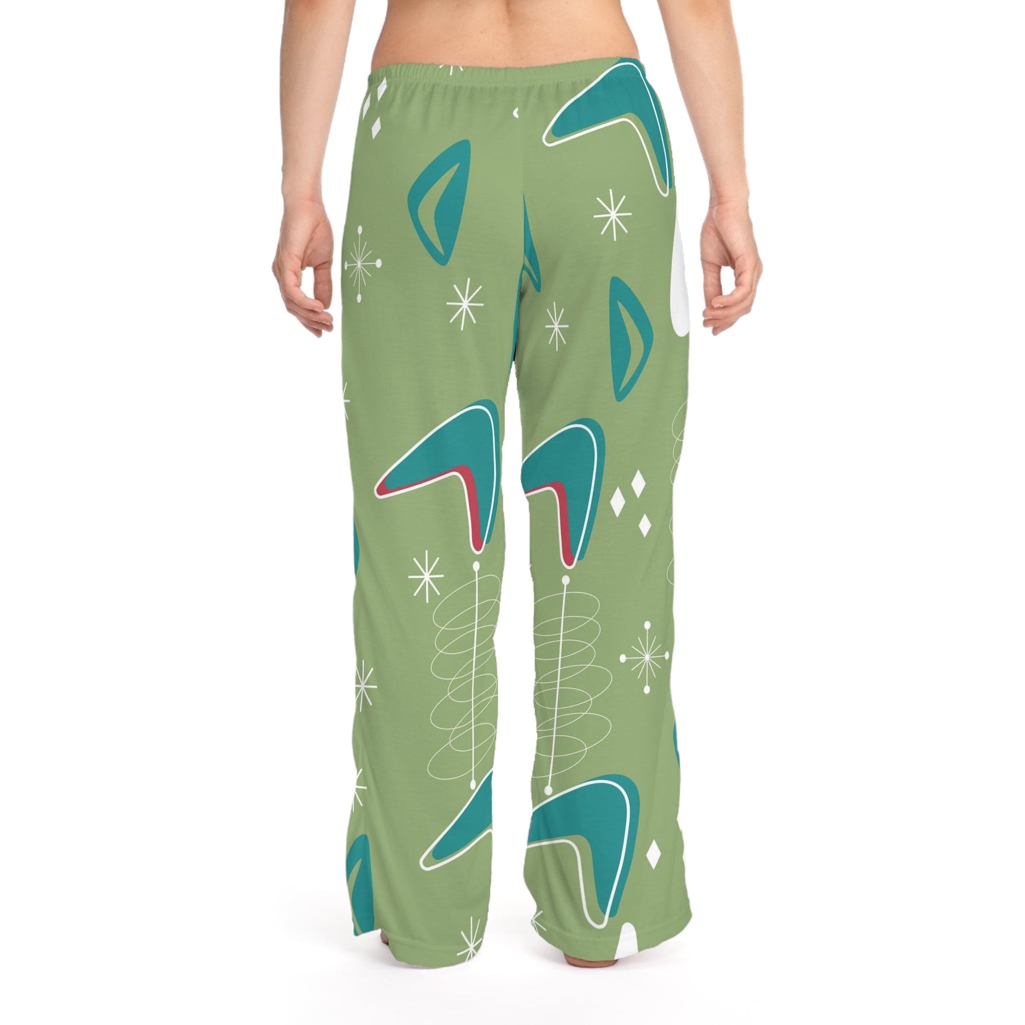 Mid Century Modern Christmas Pajama Loung Pants, Atomic Green, Boomerand Retro Cozy Women&