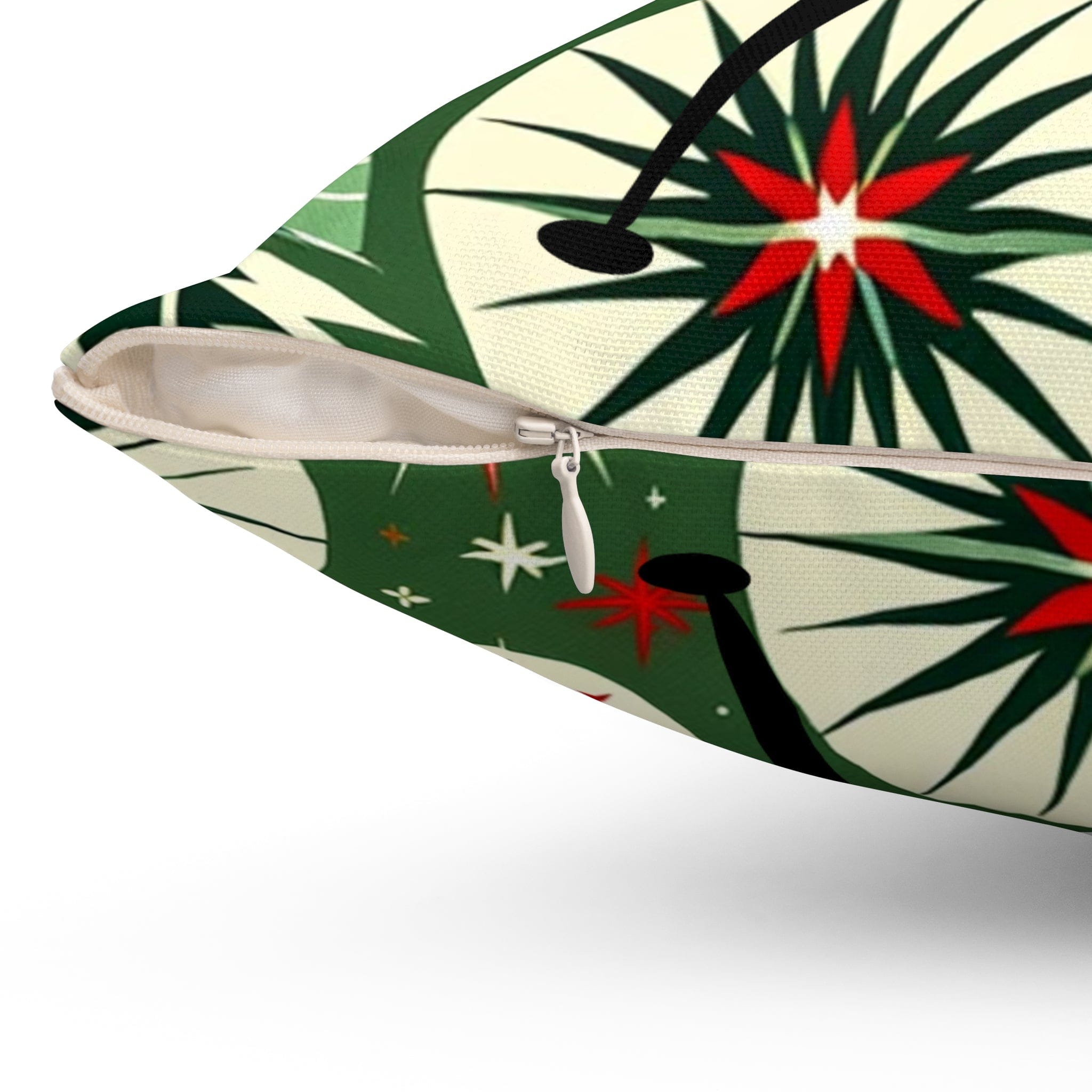 Mid Century Modern Christmas Pillow, Atomic Cat, Starbursts, Sputnik Designs, Green, Red Pillow And Insert Home Decor