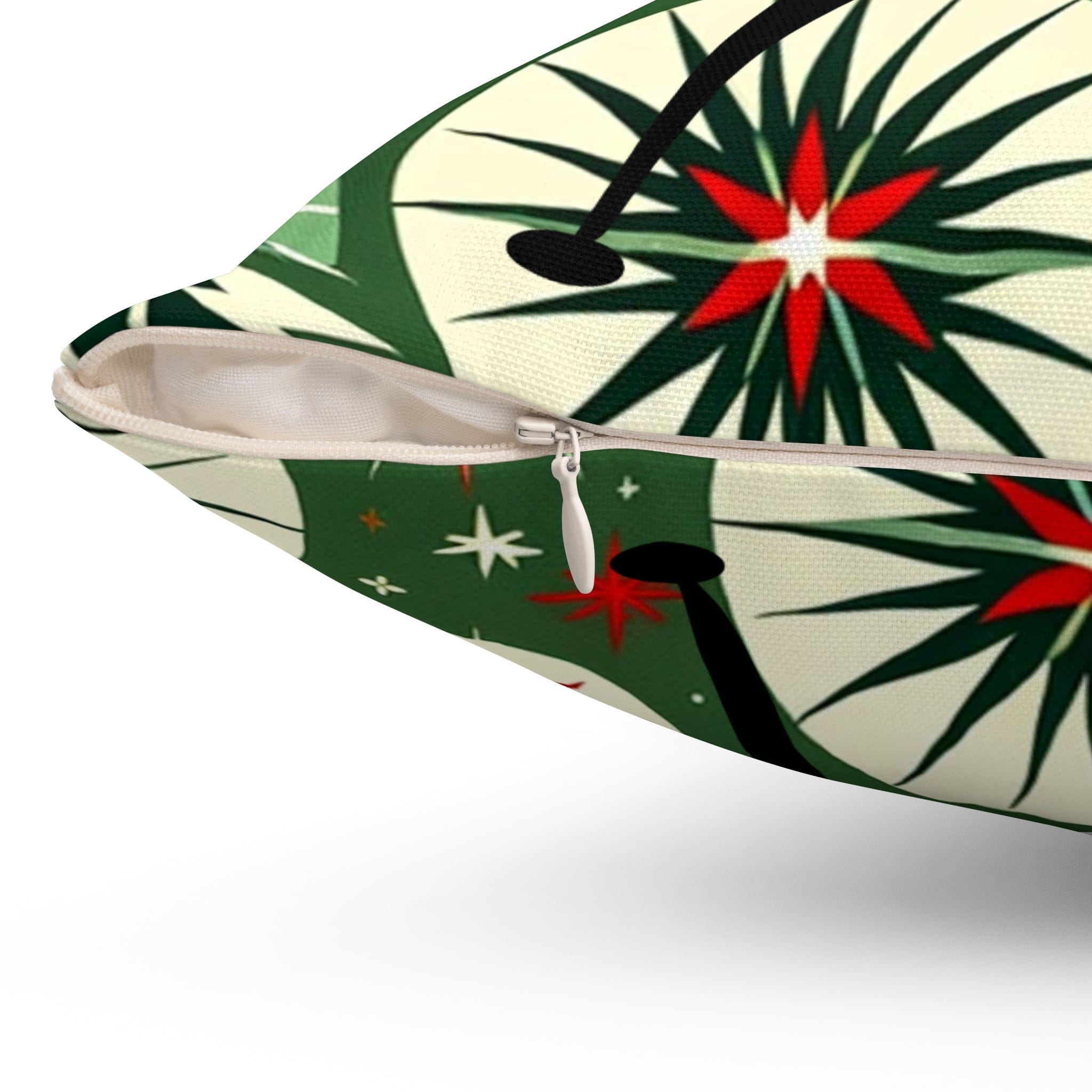 Mid Century Modern Christmas Pillow, Atomic Cat, Starbursts, Sputnik Designs, Green, Red Pillow And Insert Home Decor