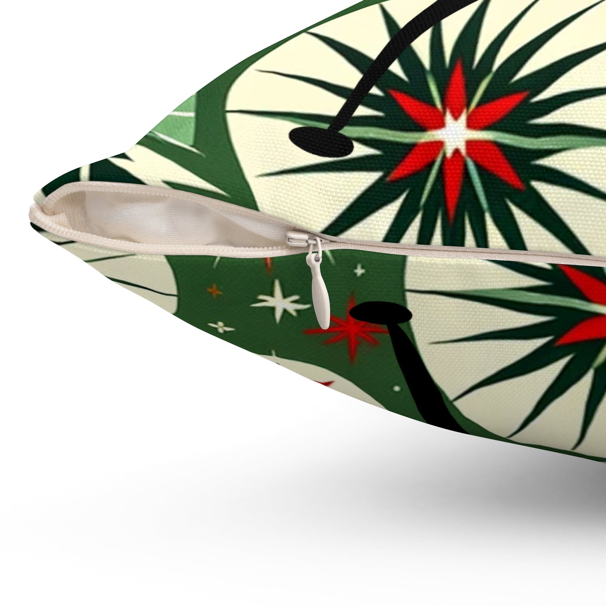 Mid Century Modern Christmas Pillow, Atomic Cat, Starbursts, Sputnik Designs, Green, Red Pillow And Insert Home Decor