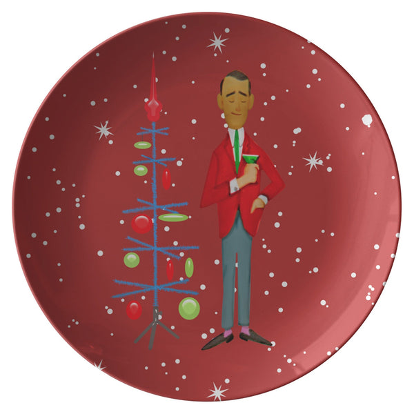 Mid Century Modern Christmas Plates, Atomic 50's Retro Man, Holiday Decor