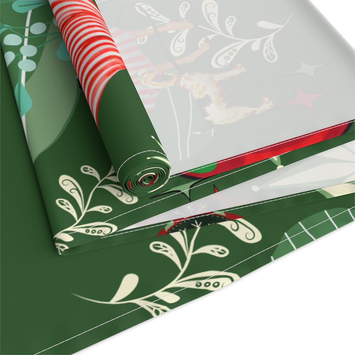 Mid Century Modern Christmas Table Runner, Kitschy 50's Retro Couple, Green, Red, Starbursts MCM Retro Christmas Table Runner Home Decor