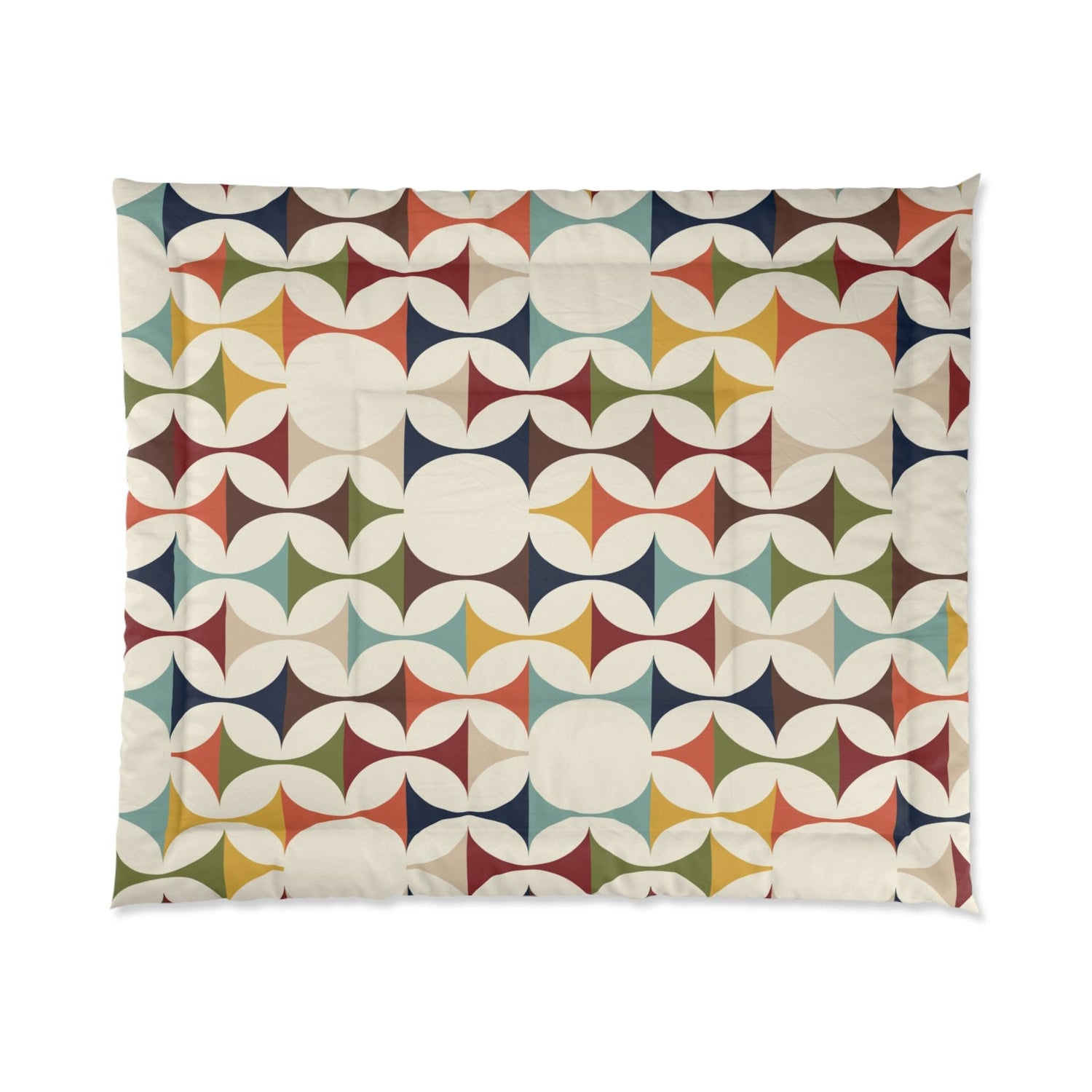 Mid Century Modern Comforter, Retro Scandinavian Modern Danish Geometric Design, Green, Brown, Beige, Yellow, Teal, MCM Home Decor Home Decor