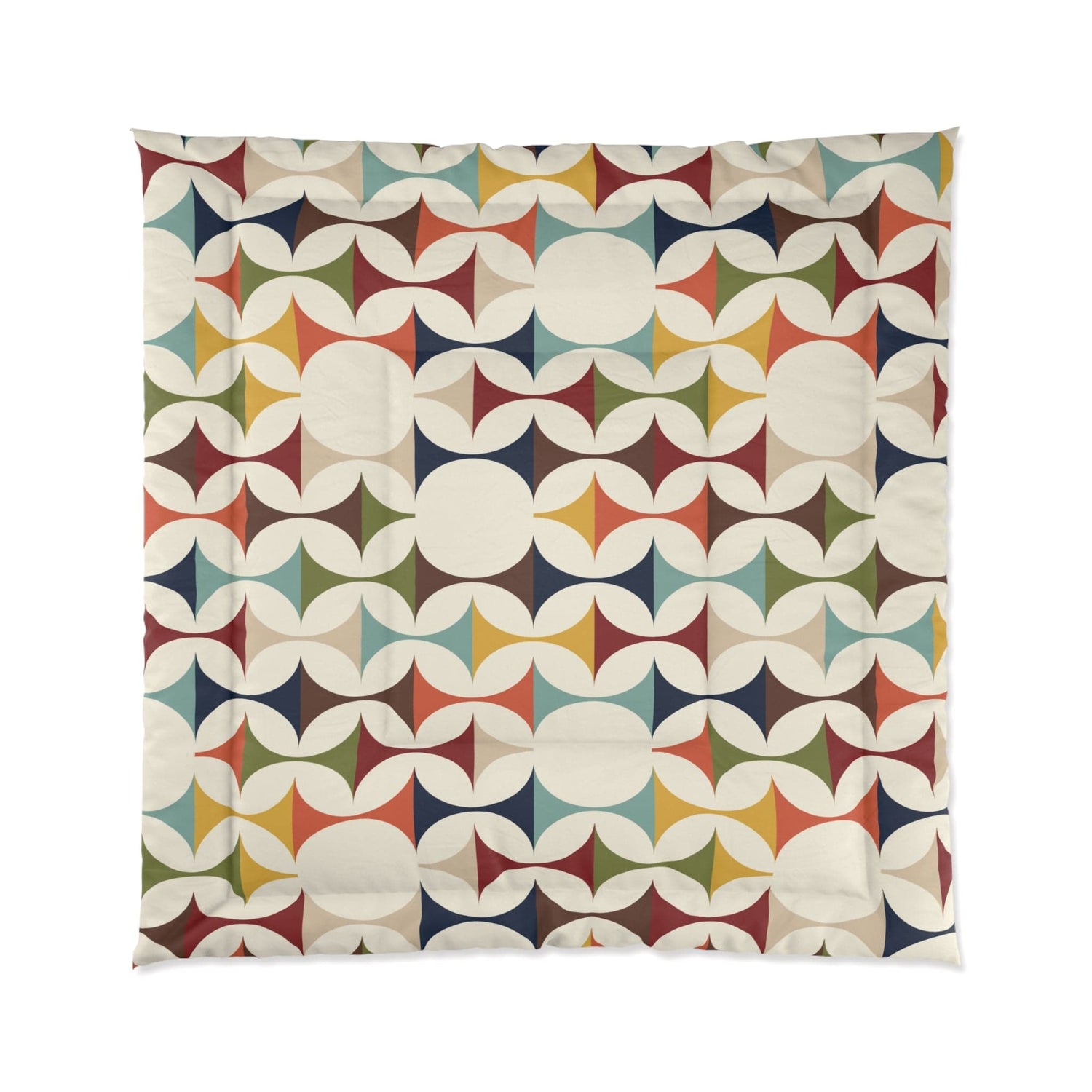 Mid Century Modern Comforter, Retro Scandinavian Modern Danish Geometric Design, Green, Brown, Beige, Yellow, Teal, MCM Home Decor Home Decor