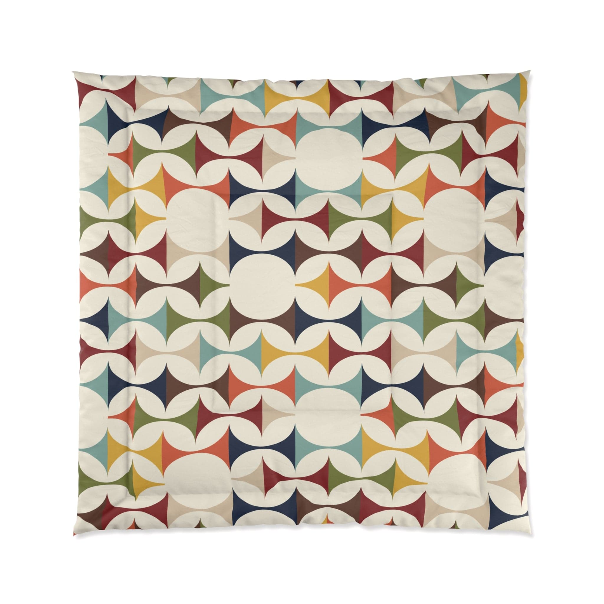 Mid Century Modern Comforter, Retro Scandinavian Modern Danish Geometric Design, Green, Brown, Beige, Yellow, Teal, MCM Home Decor Home Decor
