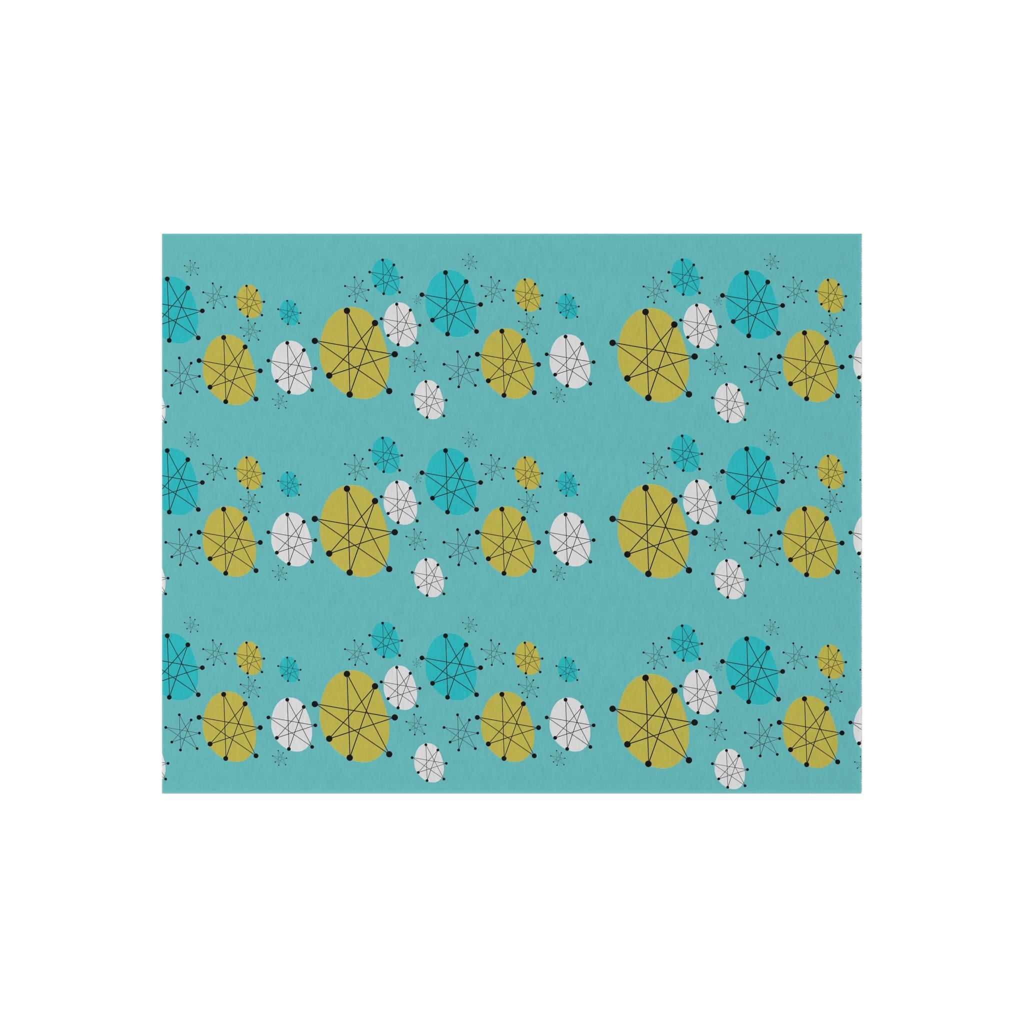 Mid Century Modern Design Francsican Starburst Atomic Aqua Blue Patio Rug, 50&