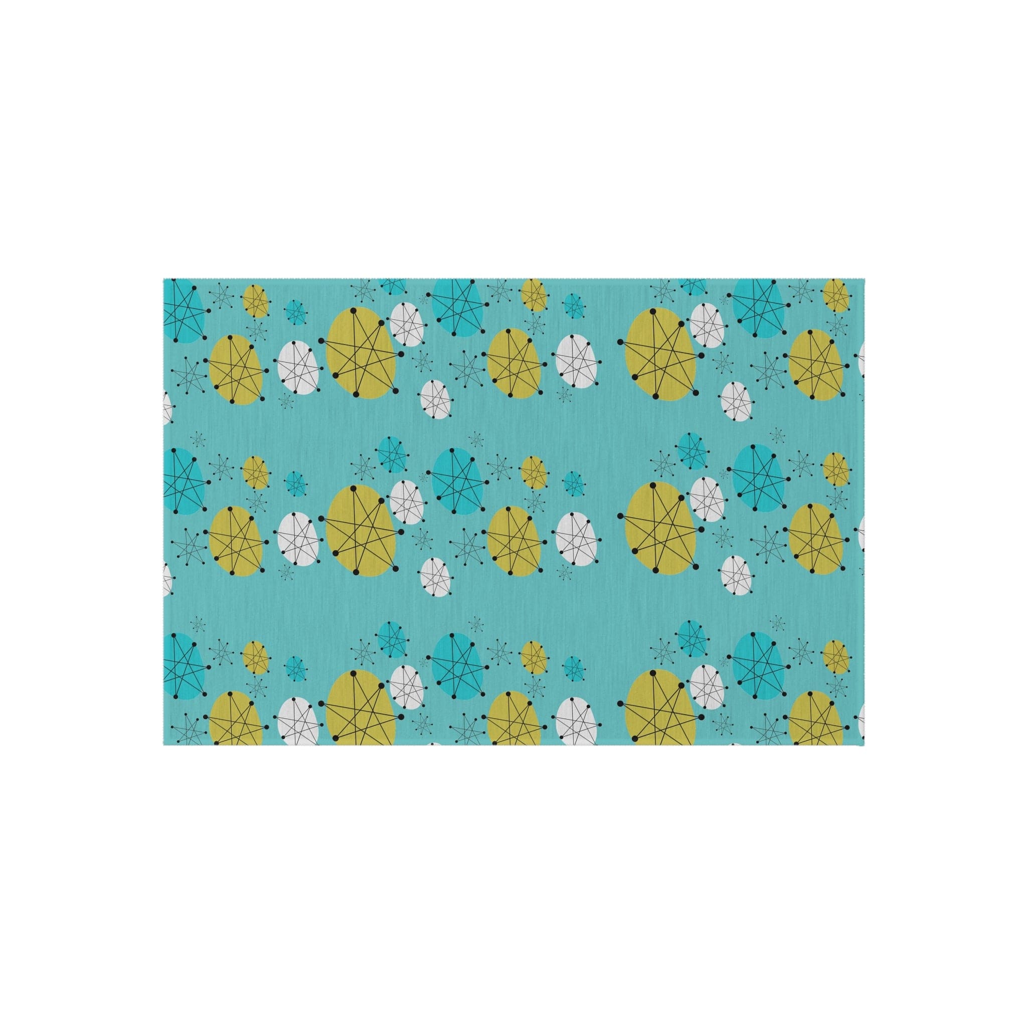 Mid Century Modern Design Francsican Starburst Atomic Aqua Blue Patio Rug, 50&