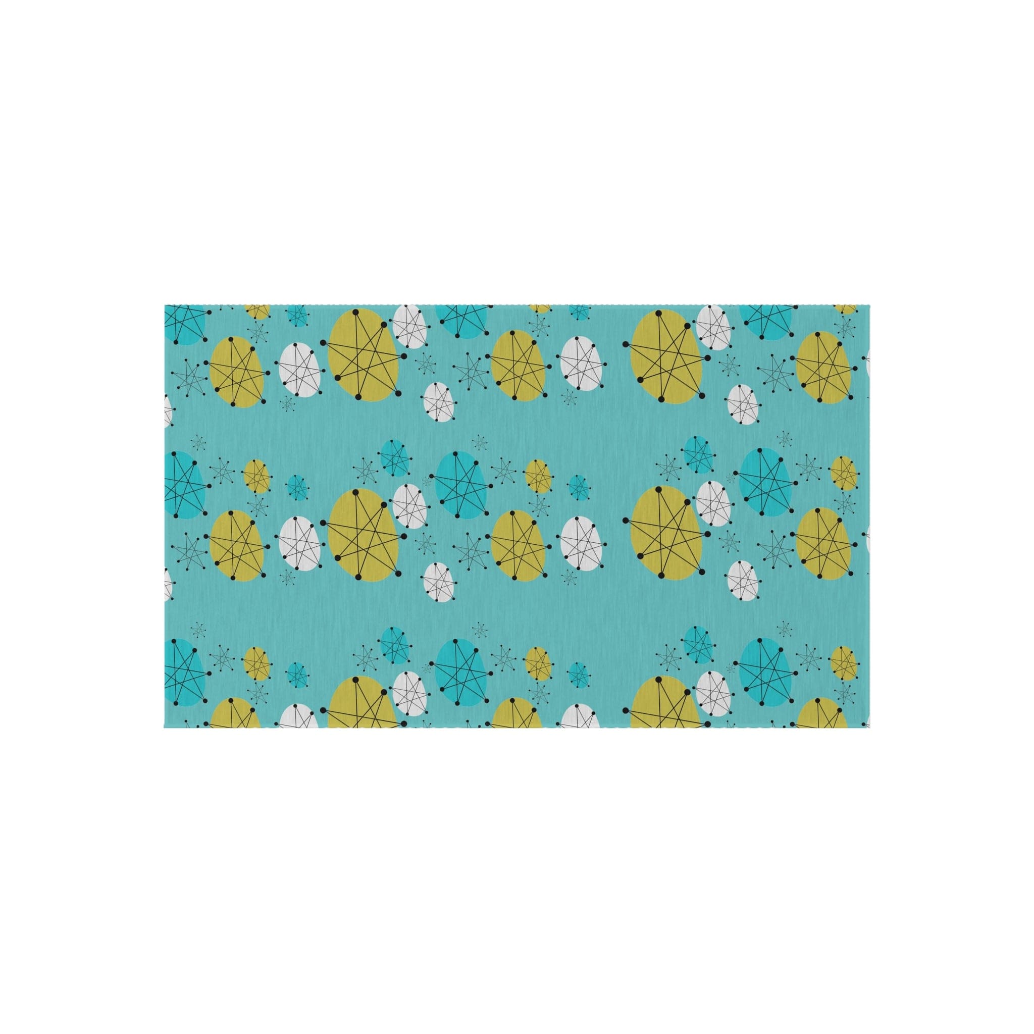 Mid Century Modern Design Francsican Starburst Atomic Aqua Blue Patio Rug, 50&
