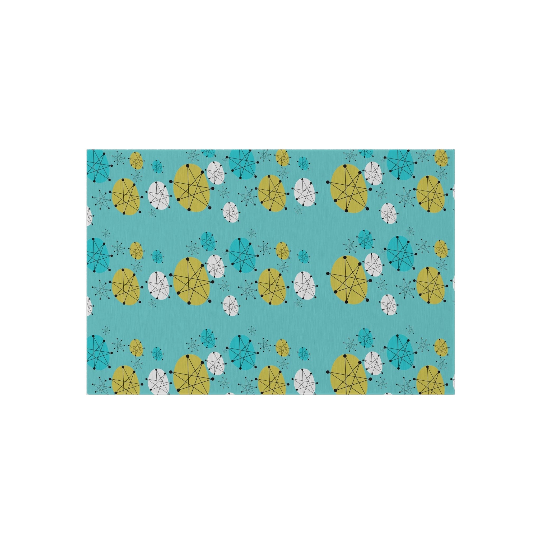 Mid Century Modern Design Francsican Starburst Atomic Aqua Blue Patio Rug, 50&