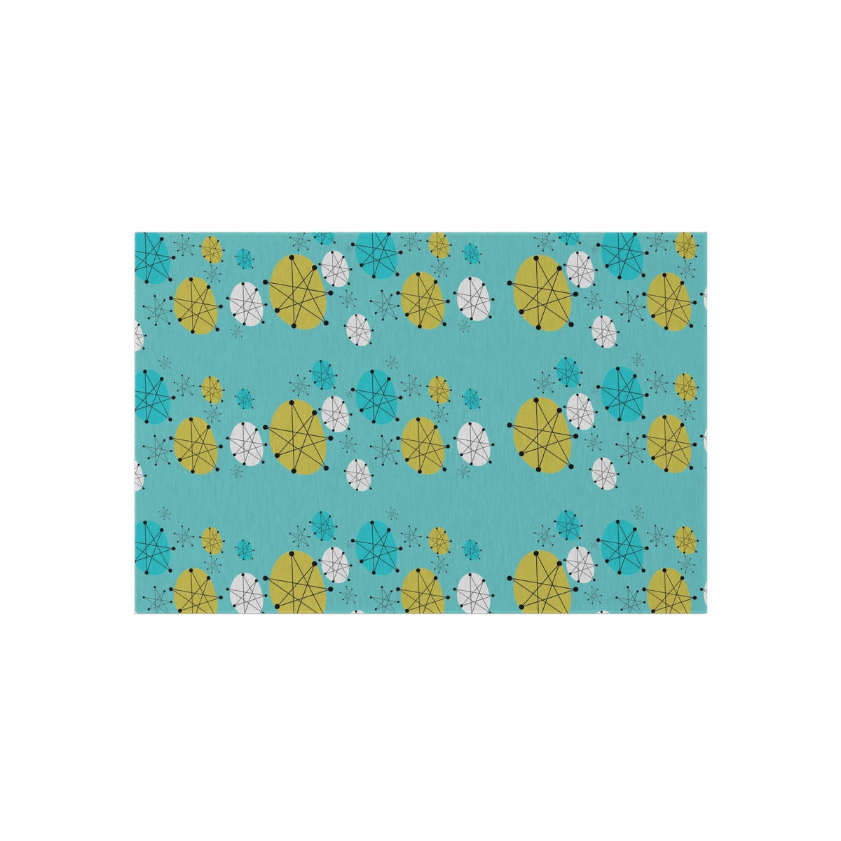 Mid Century Modern Design Francsican Starburst Atomic Aqua Blue Patio Rug, 50' Style Palm Beach Cali, Indoor, Outdoor Rug Home Decor