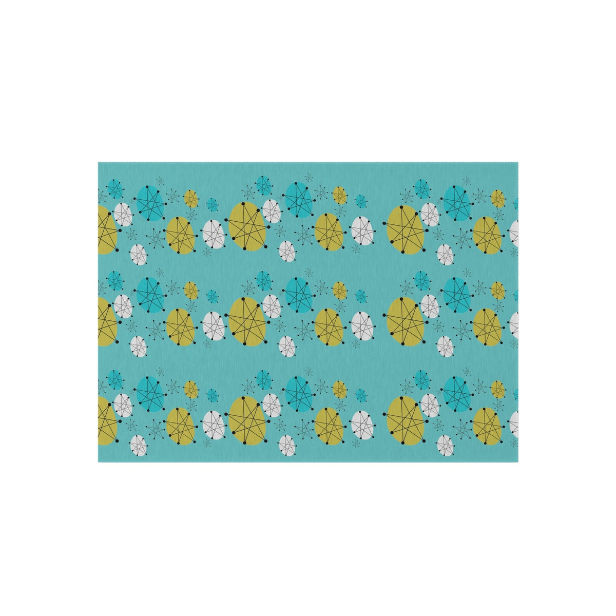 Mid Century Modern Design Francsican Starburst Atomic Aqua Blue Patio Rug, 50' Style Palm Beach Cali, Indoor, Outdoor Rug Home Decor
