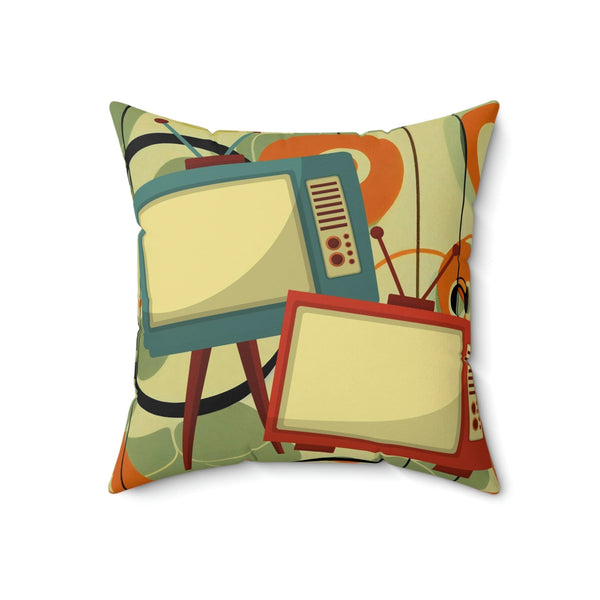 Mid Century Modern, Fun, Green, Orange Mod TV, Retro Square Pillow