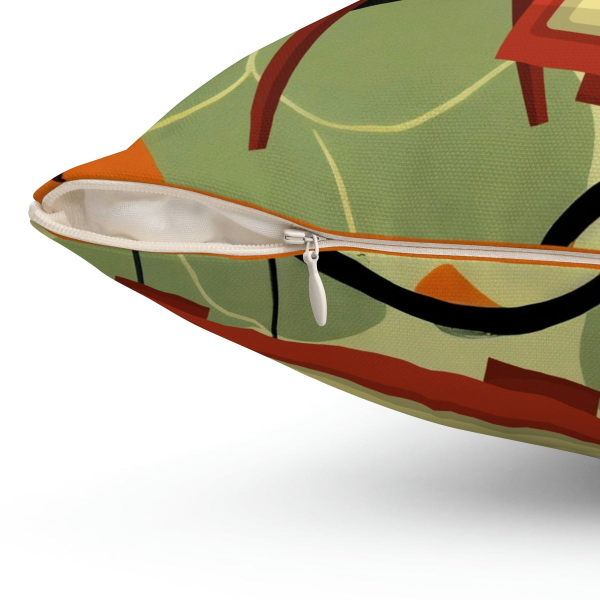 Mid Century Modern, Fun, Green, Orange Mod TV, Retro Square Pillow Home Decor
