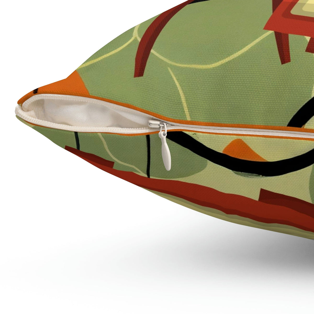Mid Century Modern, Fun, Green, Orange Mod TV, Retro Square Pillow Home Decor