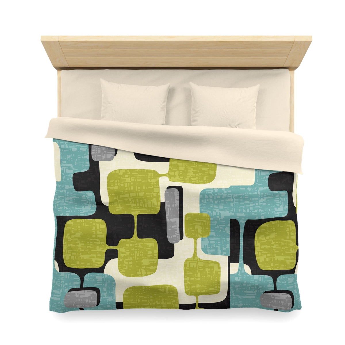 Mid Century Modern Geometric Atomic Home Living, Aqua Blue, Green, Black Gray Microfiber Duvet Cover Home Decor
