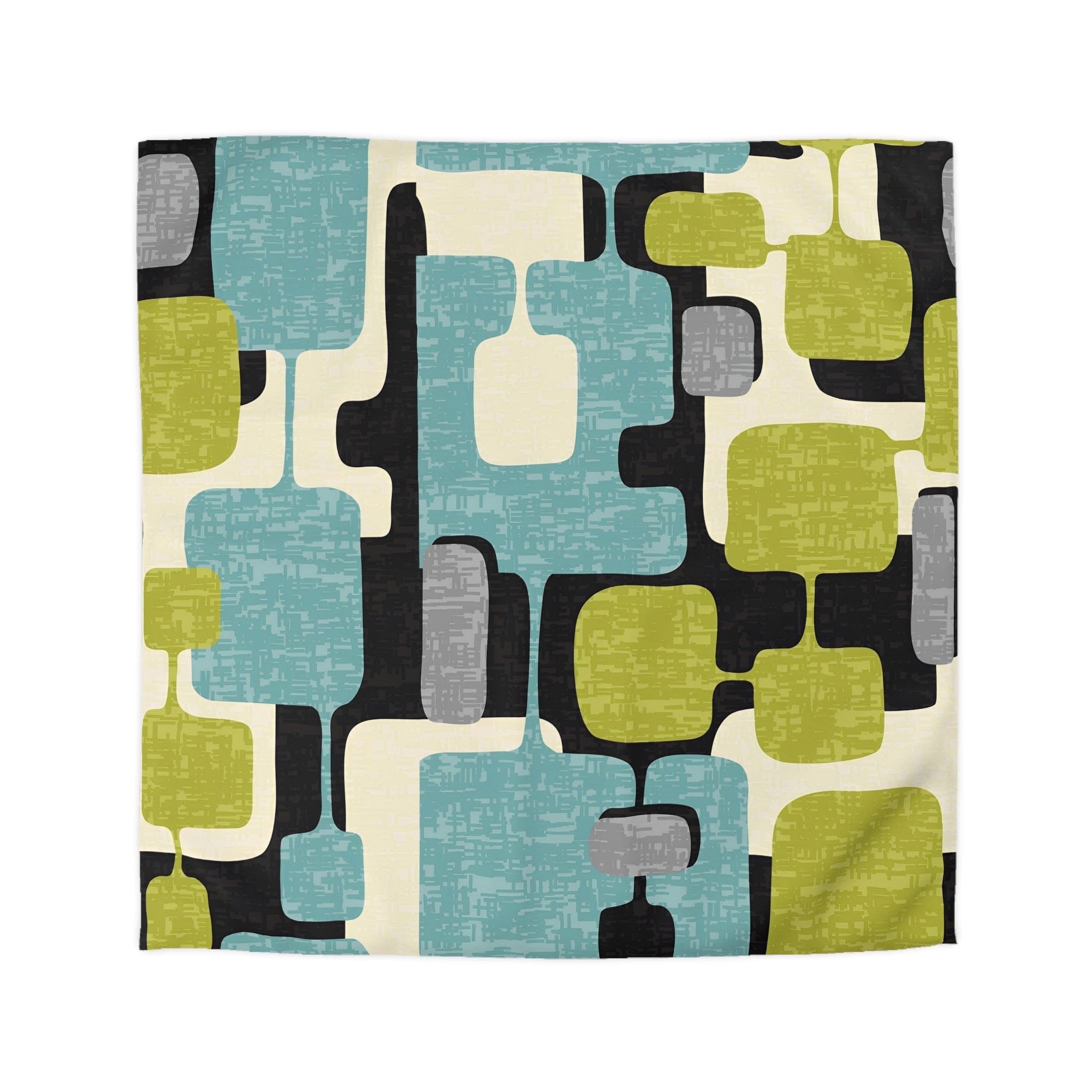 Mid Century Modern Geometric Atomic Home Living, Aqua Blue, Green, Black Gray Microfiber Duvet Cover Home Decor