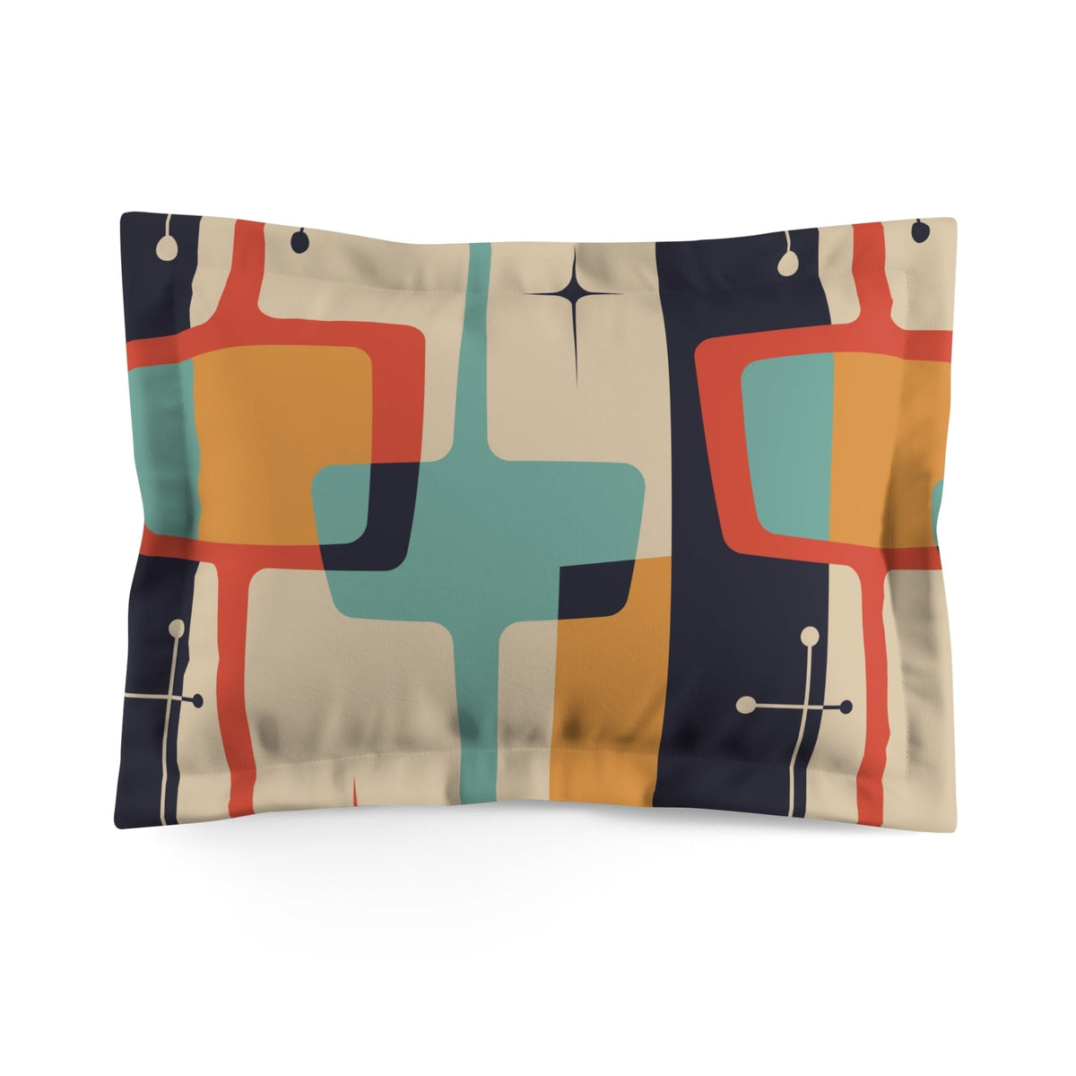 Mid Century Modern Geometric, Beige, Mustard, Aqua Retro Microfiber Pillow Sham Home Decor