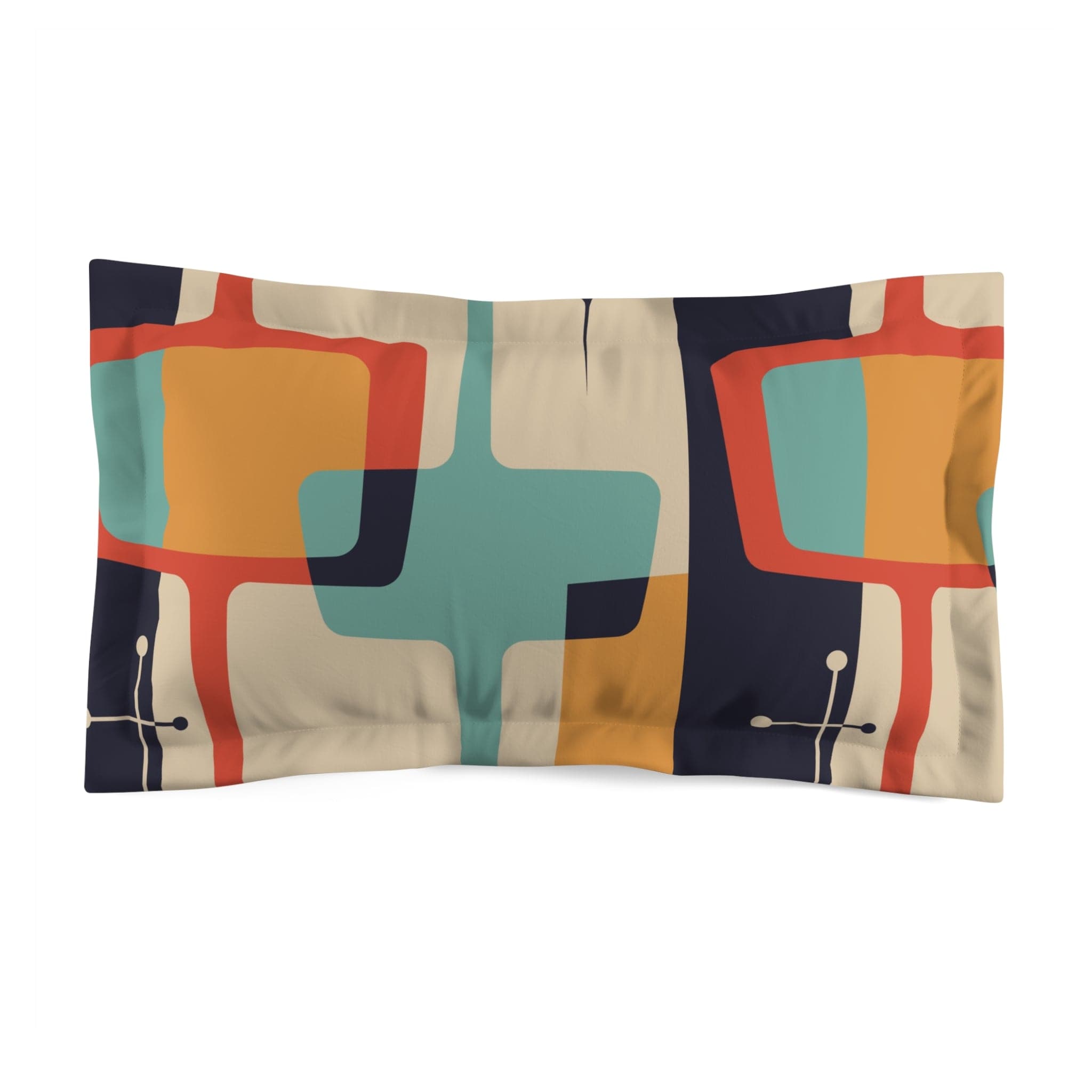 Mid Century Modern Geometric, Beige, Mustard, Aqua Retro Microfiber Pillow Sham Home Decor
