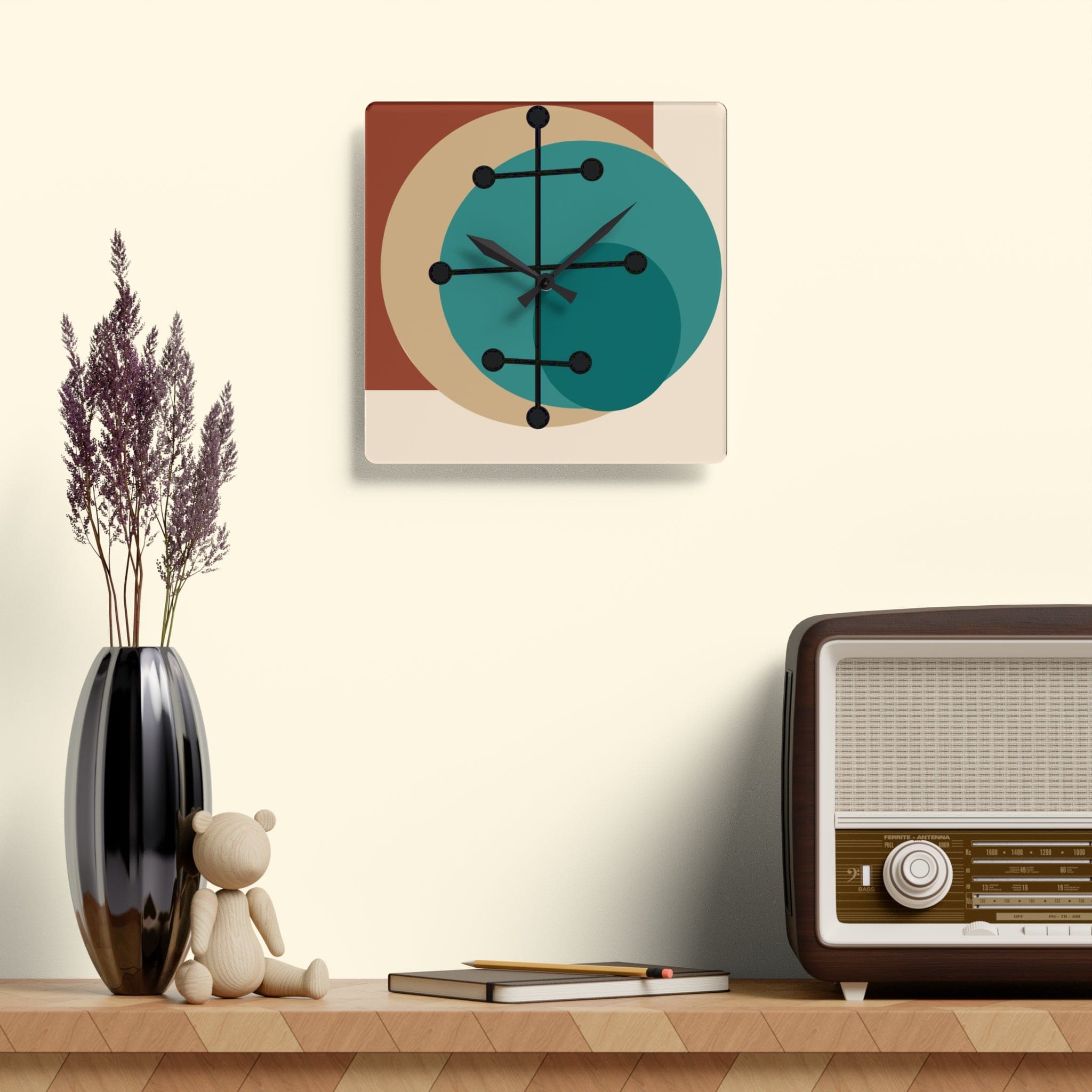 Mid Century Modern, Geometric Beige, Retro Acrylic Wall Clock Home Decor