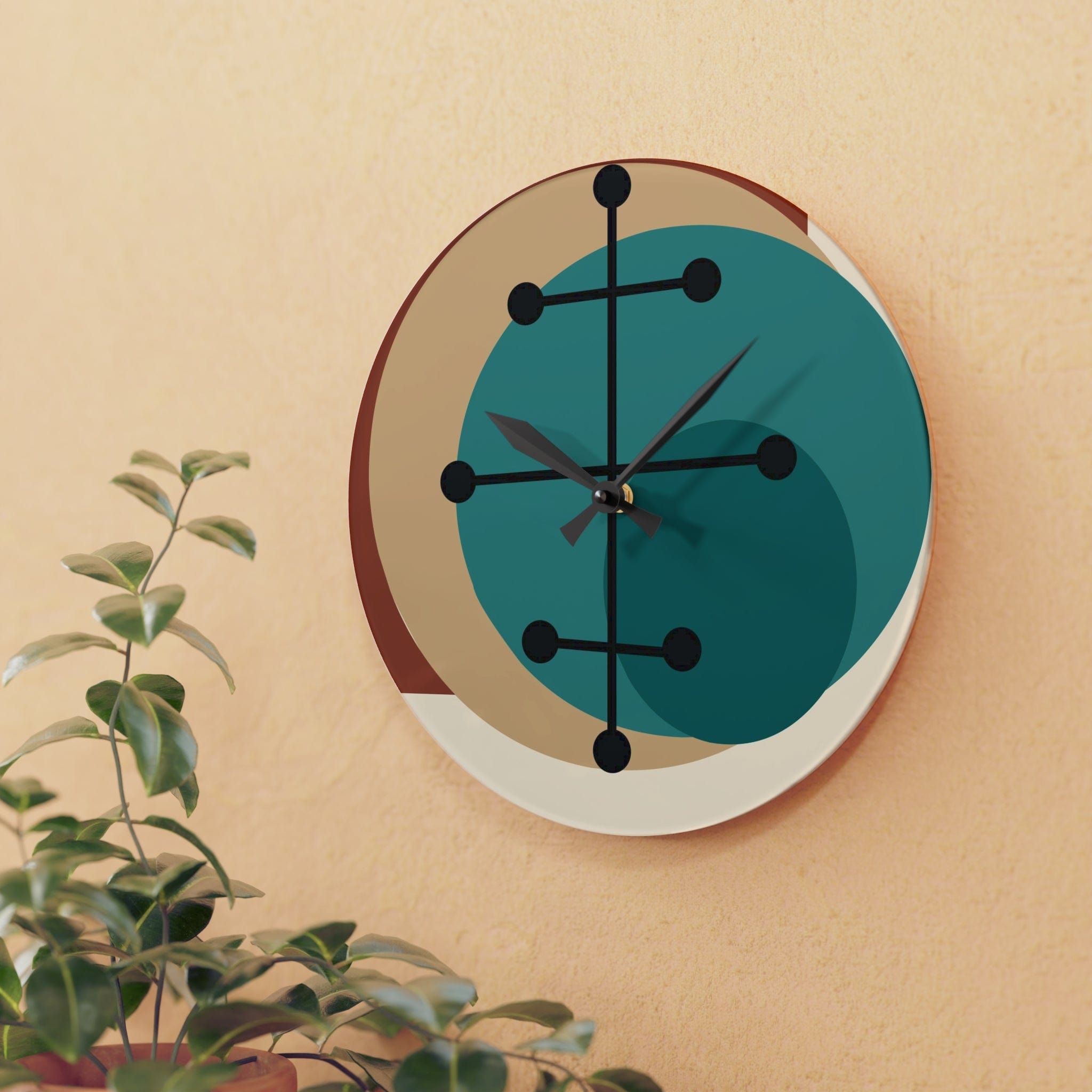 Mid Century Modern, Geometric Beige, Retro Acrylic Wall Clock Home Decor