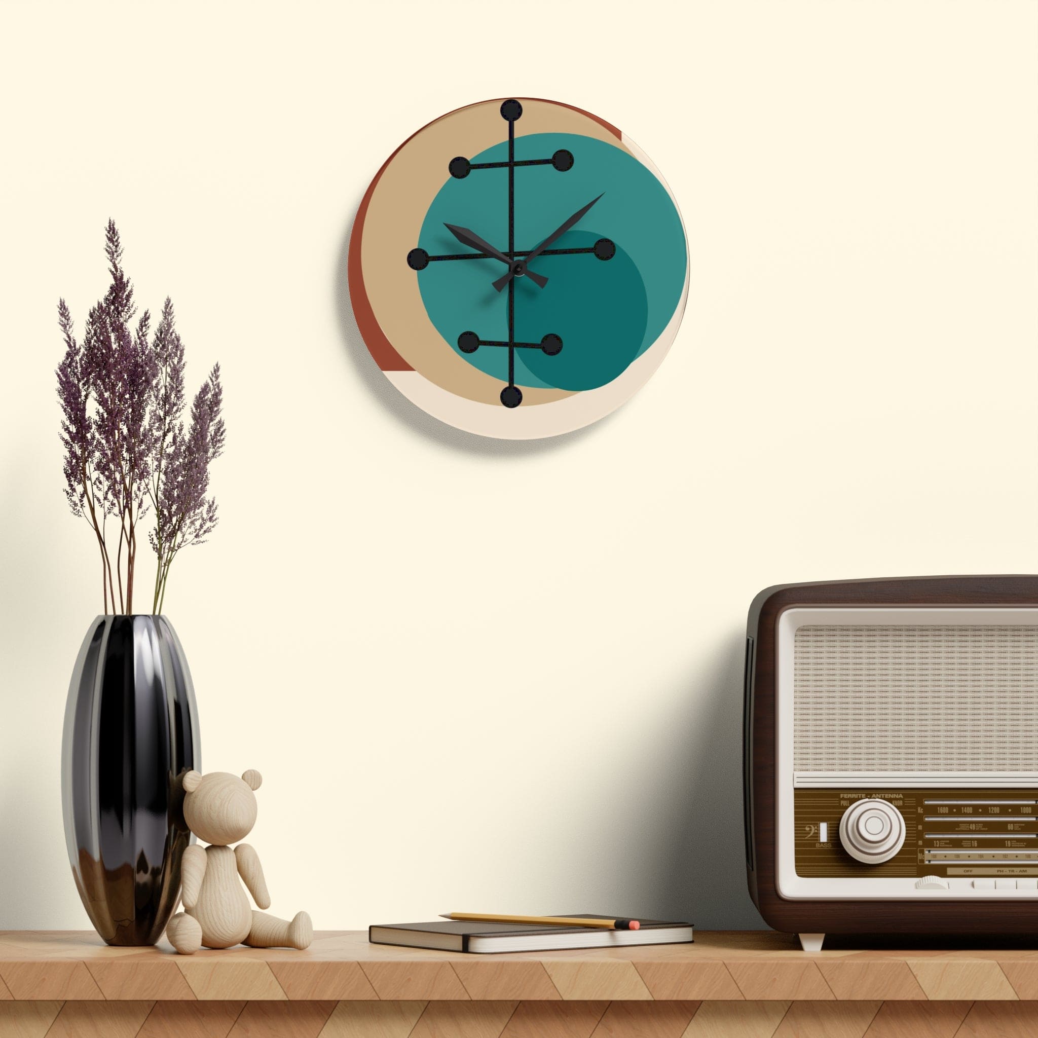 Mid Century Modern, Geometric Beige, Retro Acrylic Wall Clock Home Decor