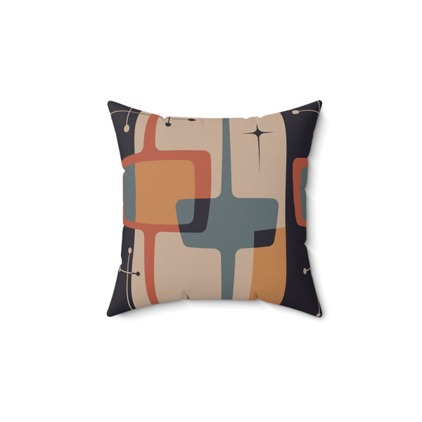 Mid Century Modern Geometric Charcoal Gray, Deep Beige, Retro MCM Pillow