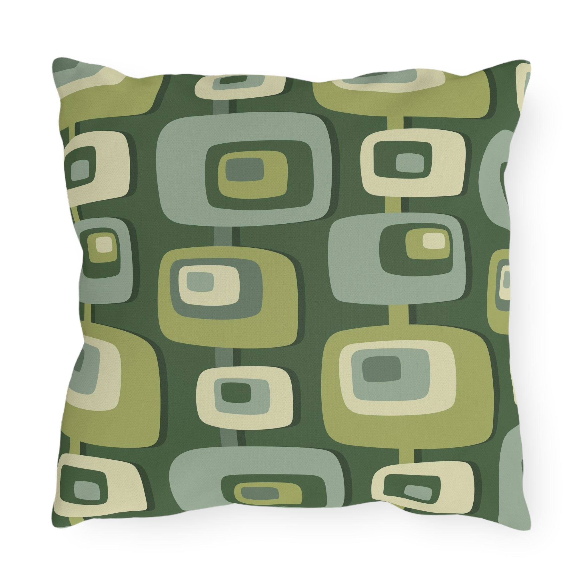 Mid Century Modern Geometric Green, Beige, Googie Designed Outdoor Pillows Home Decor