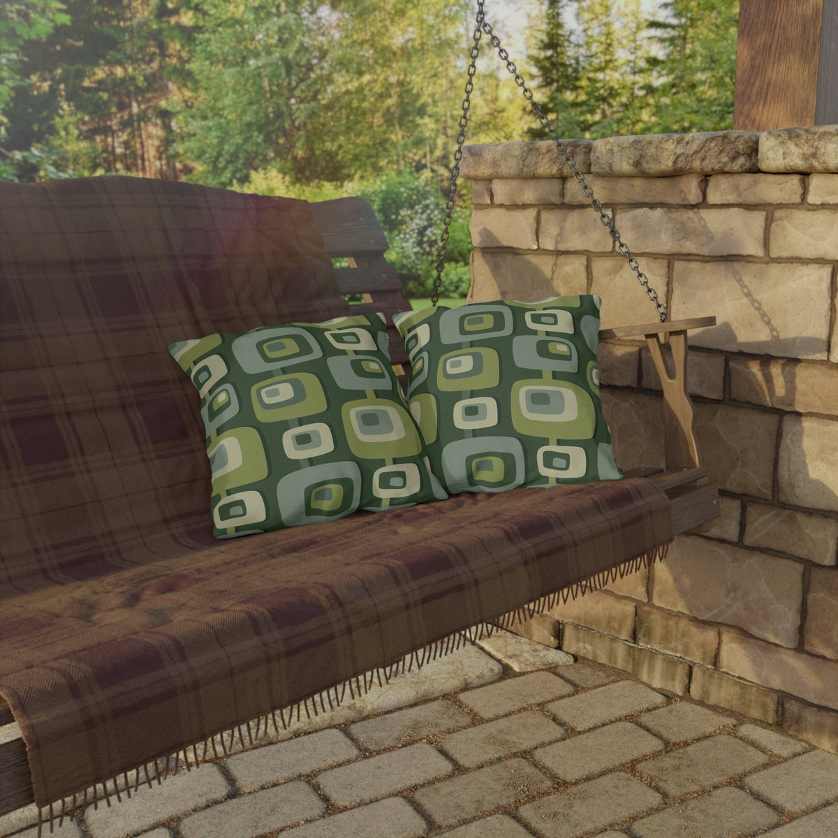 Mid Century Modern Geometric Green, Beige, Googie Designed Outdoor Pillows Home Decor