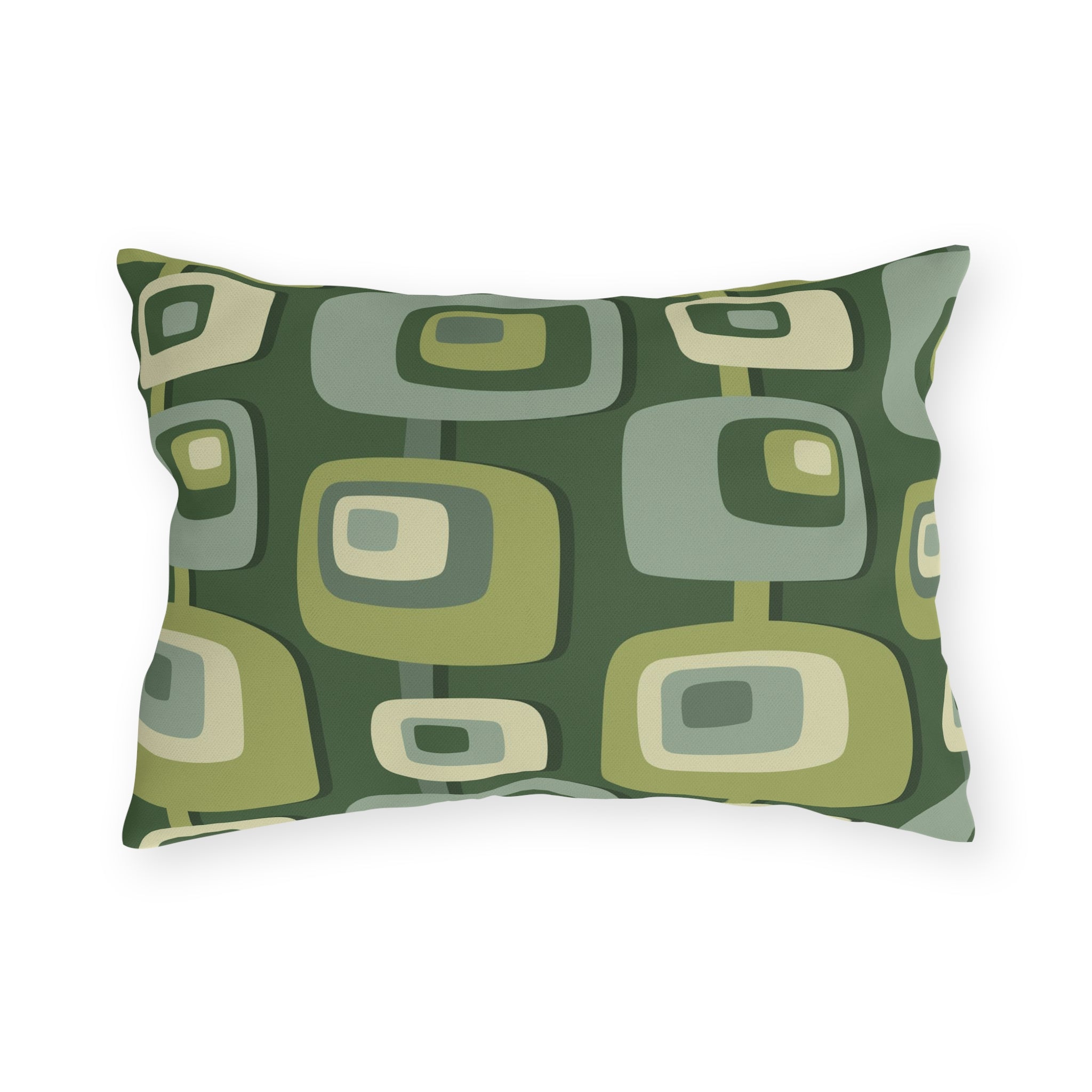 Mid Century Modern Geometric Green, Beige, Googie Designed Outdoor Pillows Home Decor