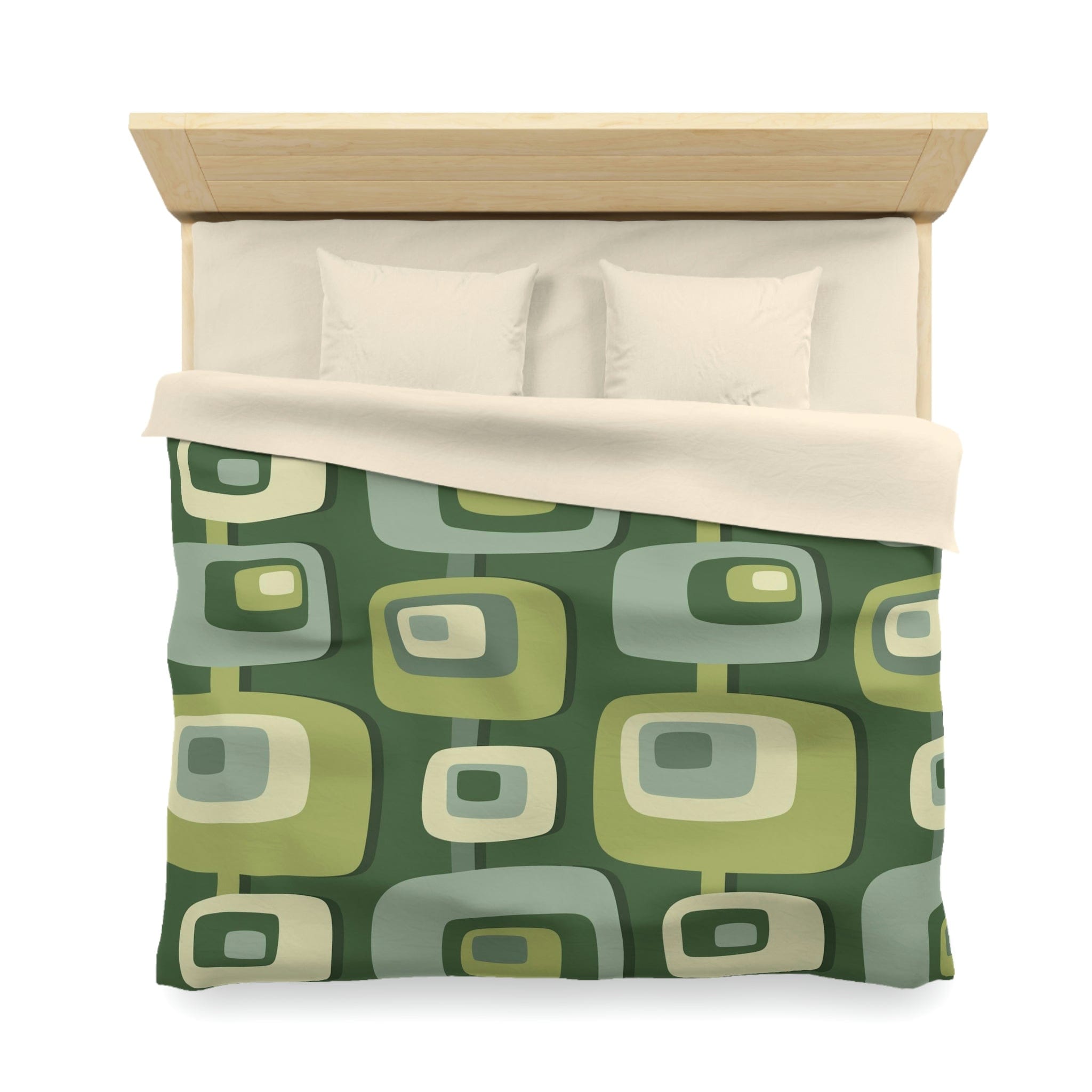 Mid Century Modern, Geometric, Groovy Green, Beige, Abstract, 60s 70s Retro, Mid Mod, MCM Duvet Cover Home Decor