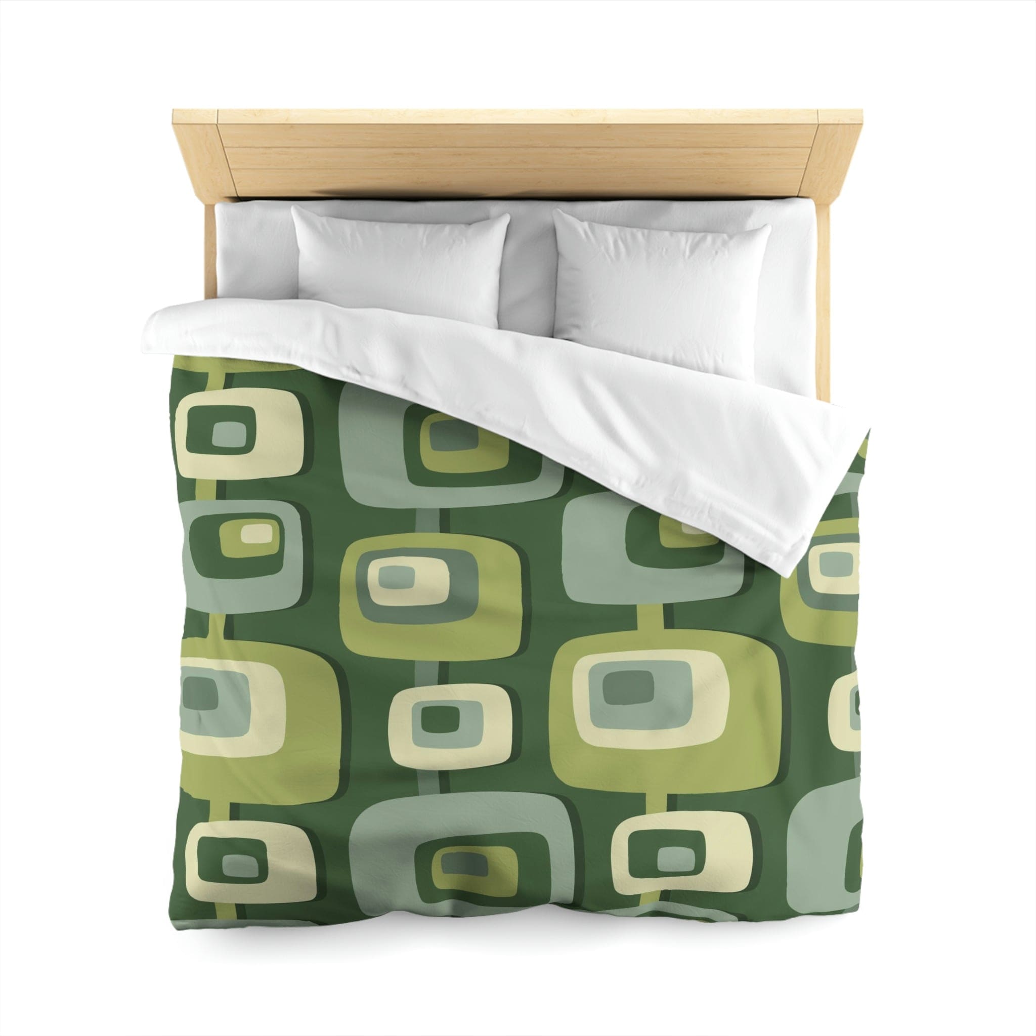 Mid Century Modern, Geometric, Groovy Green, Beige, Abstract, 60s 70s Retro, Mid Mod, MCM Duvet Cover Home Decor