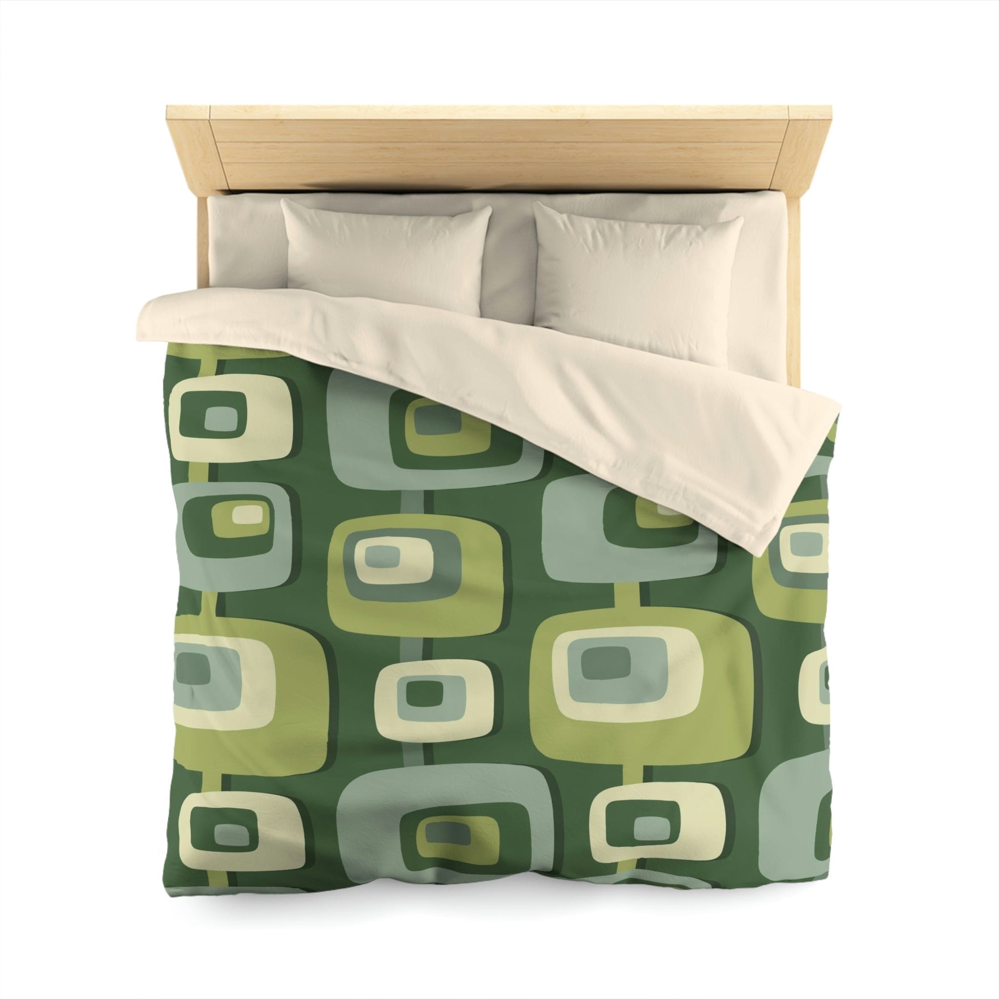 Mid Century Modern, Geometric, Groovy Green, Beige, Abstract, 60s 70s Retro, Mid Mod, MCM Duvet Cover Home Decor