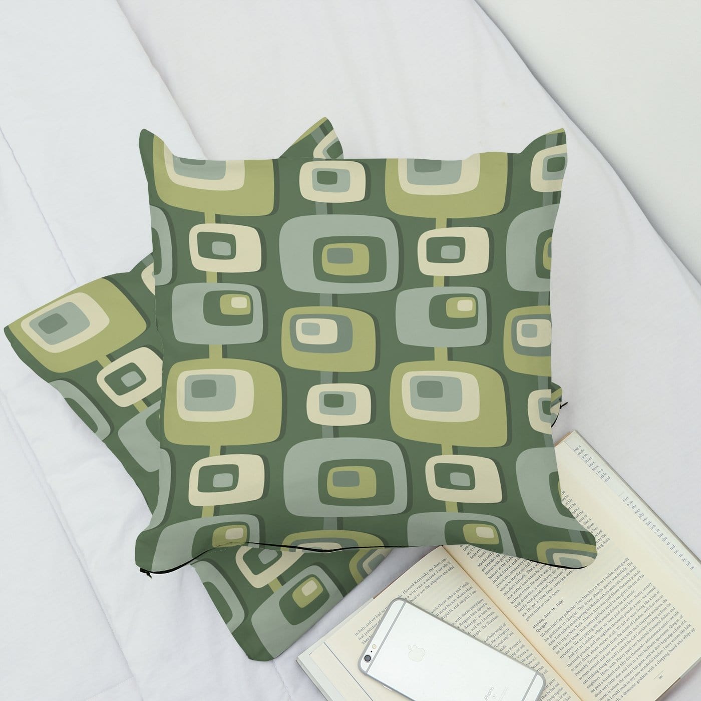 Mid Century Modern, Geometric, Groovy Green, Beige, Abstract, 60s 70s Retro, Mid Mod Pillow Case And Insert Home Decor