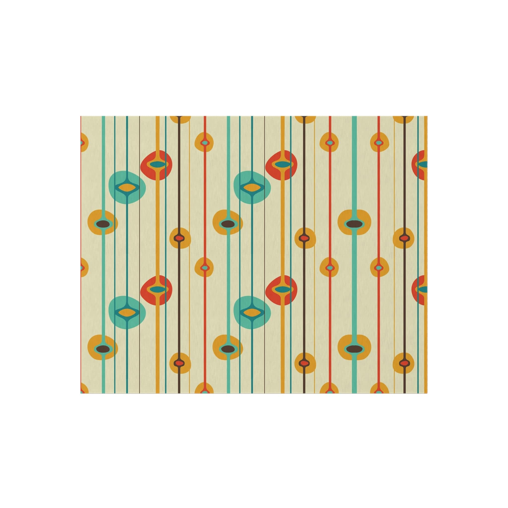 Mid Century Modern Geometric, MCM Indoor, Outdoor Rug, Teal, Aqua, Burnt Orange, Mustard Yellow, California, Florida Patio Rug Home Decor
