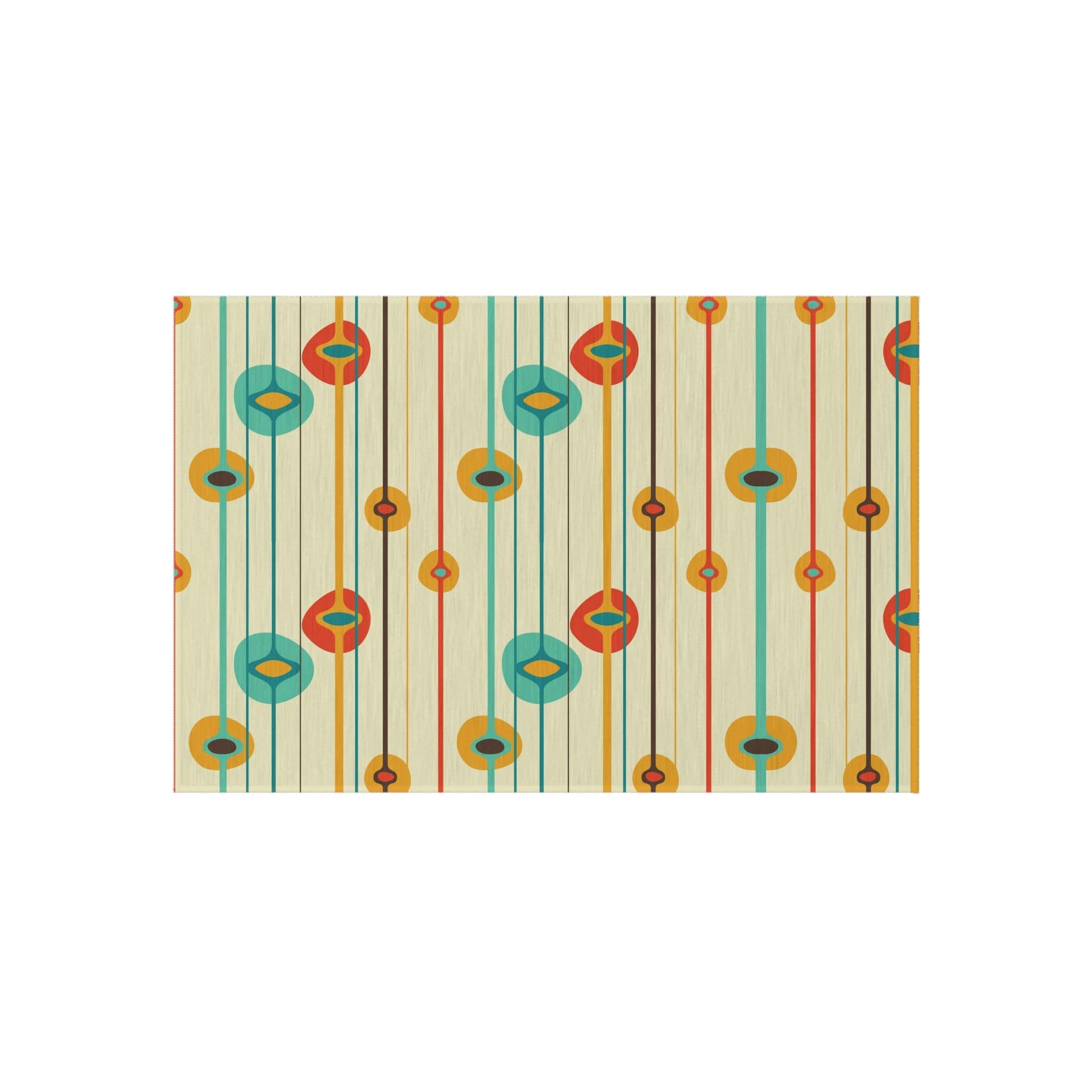 Mid Century Modern Geometric, MCM Indoor, Outdoor Rug, Teal, Aqua, Burnt Orange, Mustard Yellow, California, Florida Patio Rug Home Decor