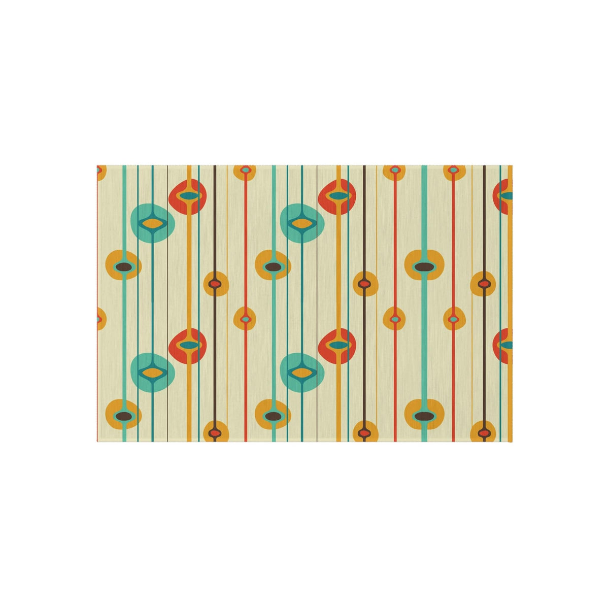 Mid Century Modern Geometric, MCM Indoor, Outdoor Rug, Teal, Aqua, Burnt Orange, Mustard Yellow, California, Florida Patio Rug Home Decor