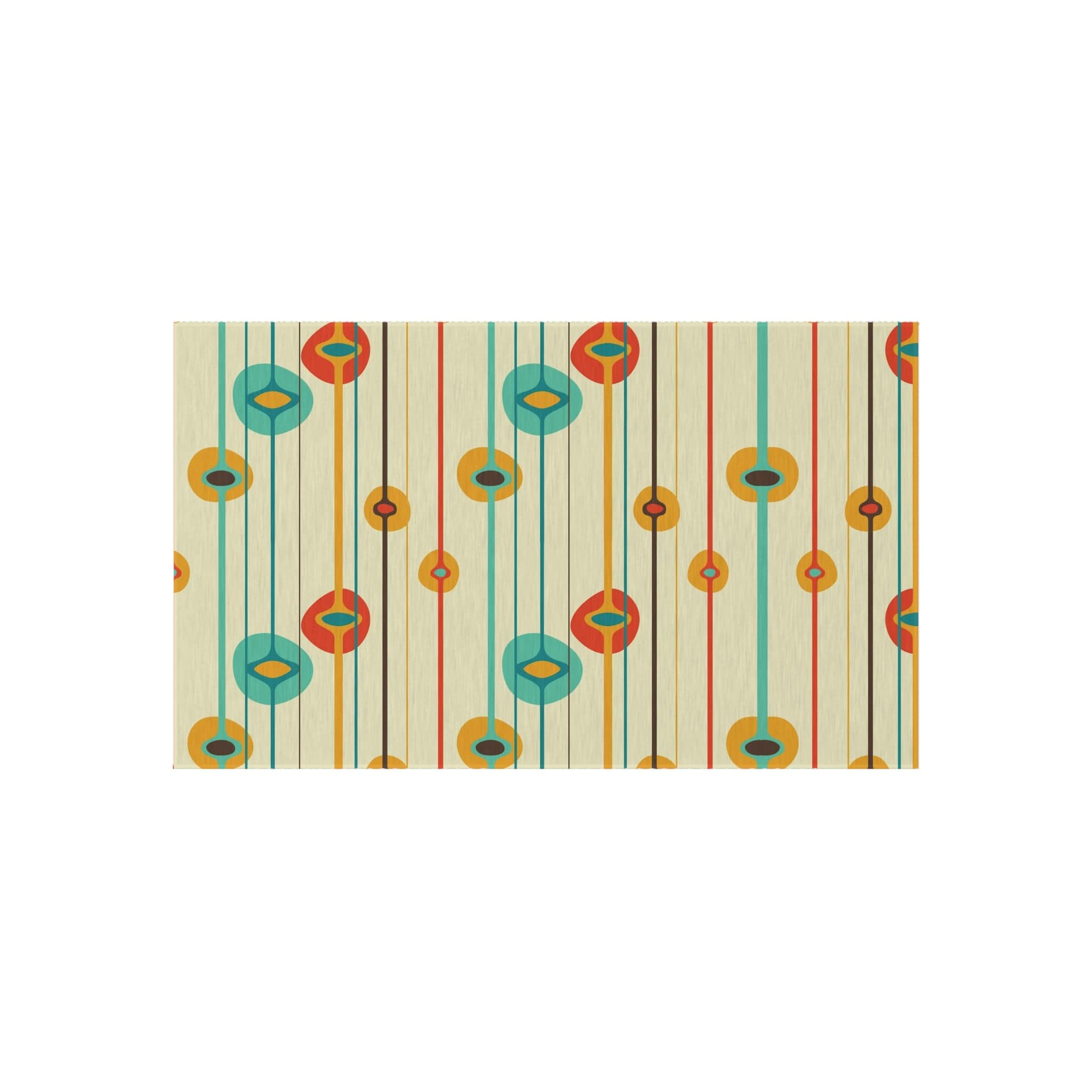 Mid Century Modern Geometric, MCM Indoor, Outdoor Rug, Teal, Aqua, Burnt Orange, Mustard Yellow, California, Florida Patio Rug Home Decor