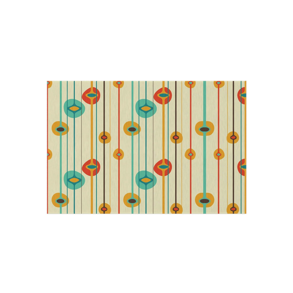 Mid Century Modern Geometric, MCM Indoor, Outdoor Rug, Teal, Aqua, Burnt Orange, Mustard Yellow, California, Florida Patio Rug Home Decor