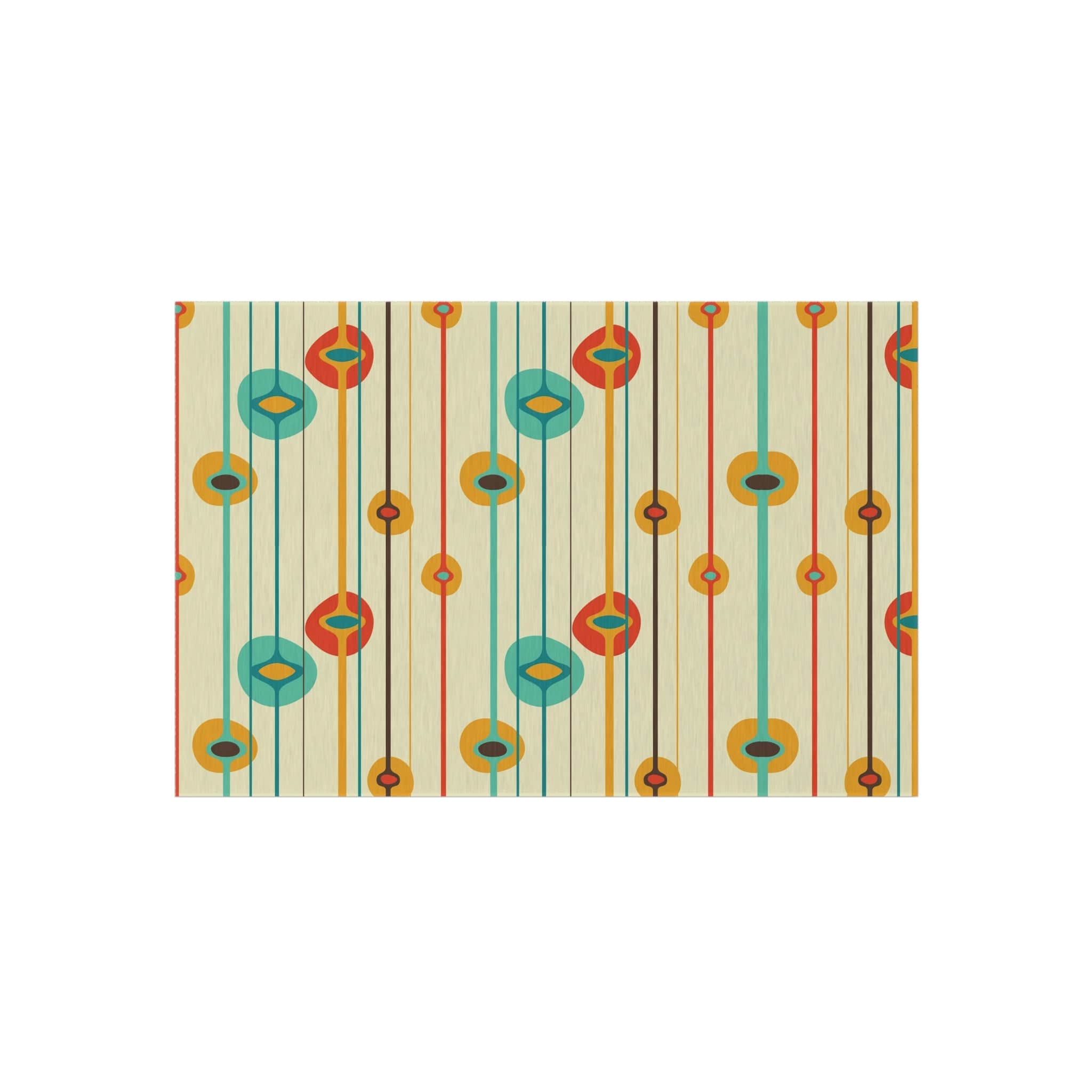 Mid Century Modern Geometric, MCM Indoor, Outdoor Rug, Teal, Aqua, Burnt Orange, Mustard Yellow, California, Florida Patio Rug Home Decor