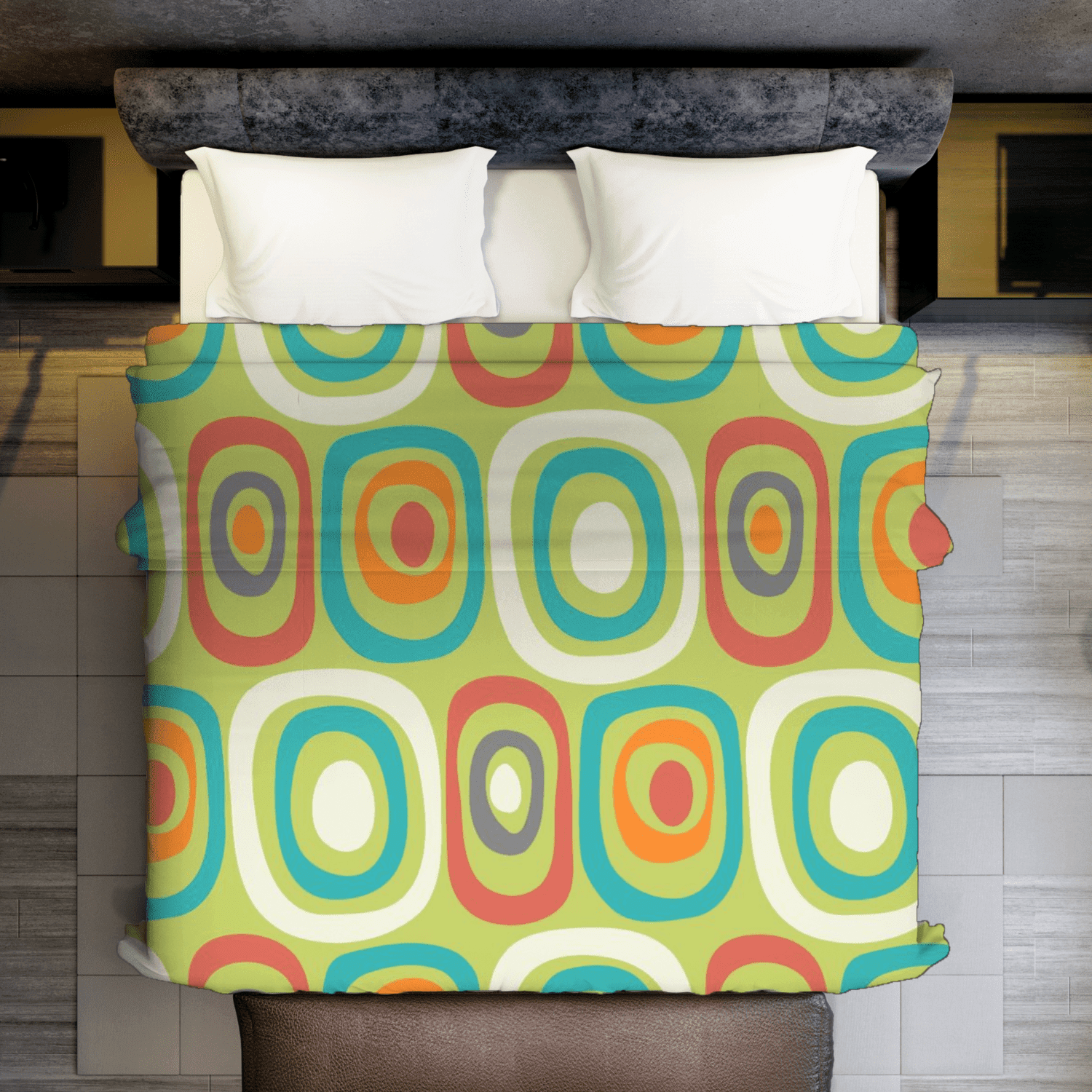 Mid Century Modern, Geometric Mod Green, Orange, Teal, Funky Fun Minky Blanket Blankets