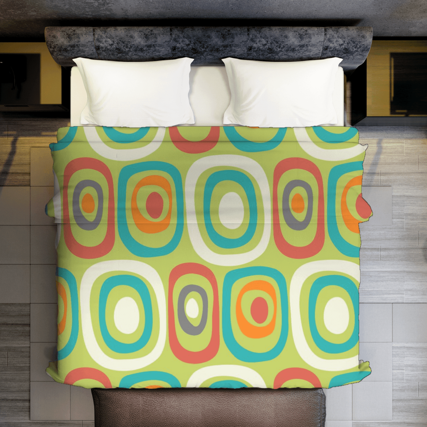 Mid Century Modern, Geometric Mod Green, Orange, Teal, Funky Fun Minky Blanket Blankets